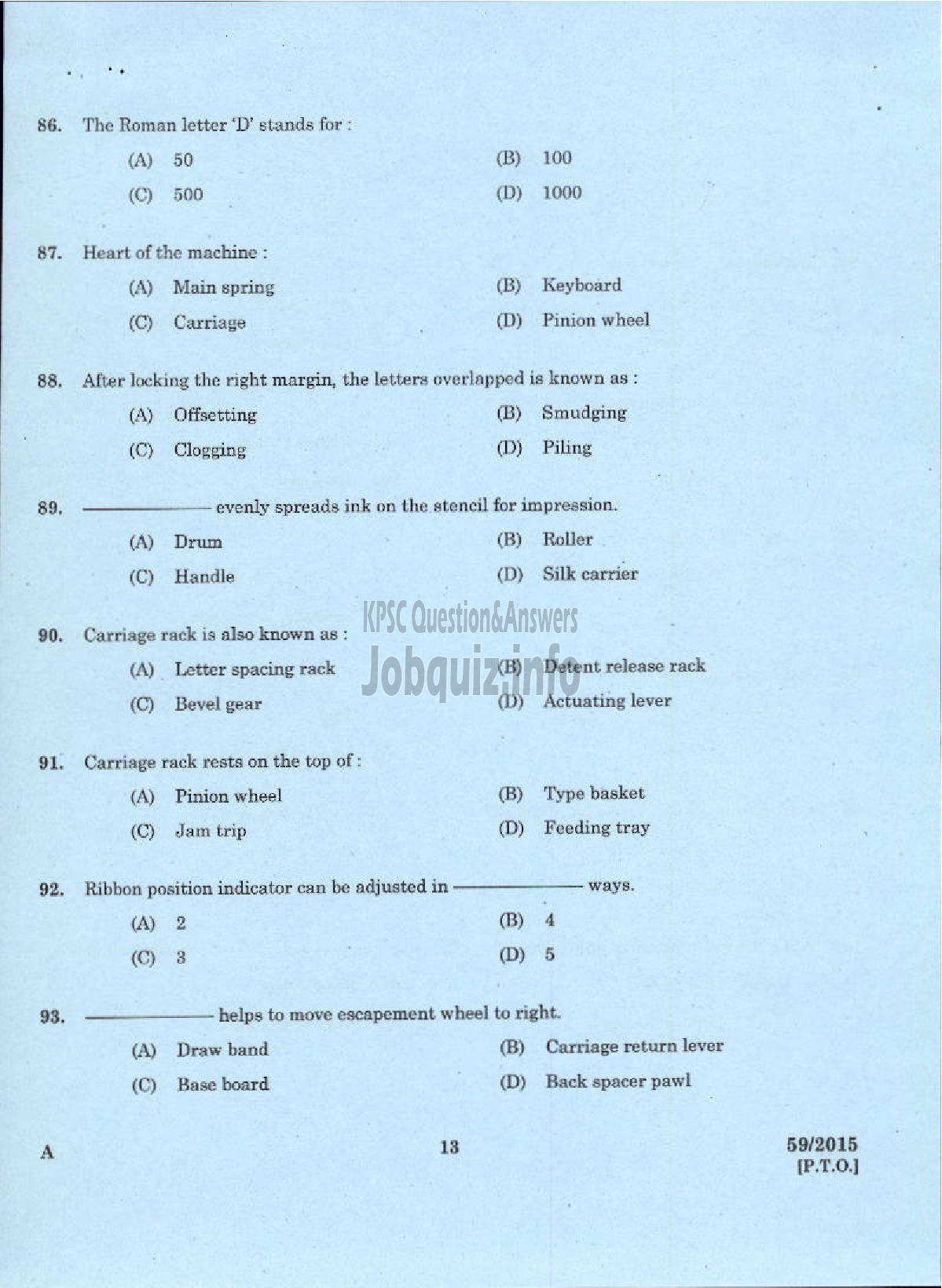 Kerala PSC Question Paper - MALAYALAM STENOGRAPHER PLANTATION CORPORATION OF KERALA LIMITED-11