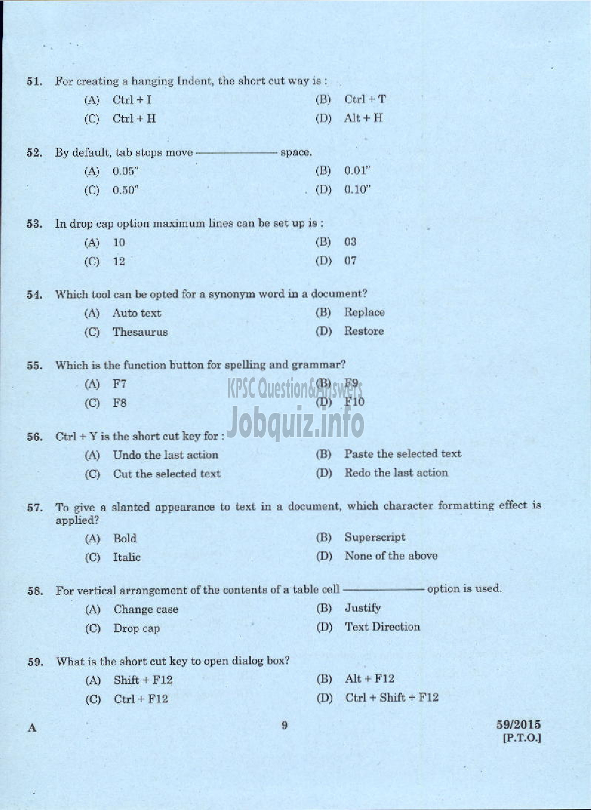 Kerala PSC Question Paper - MALAYALAM STENOGRAPHER PLANTATION CORPORATION OF KERALA LIMITED-7