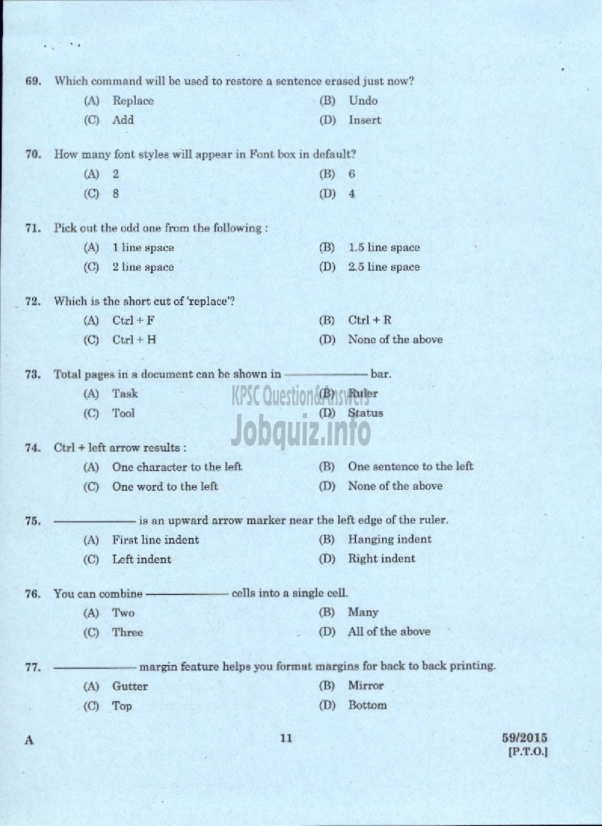 Kerala PSC Question Paper - MALAYALAM STENOGRAPHER PLANTATION CORPORATION OF KERALA LIMITED-9