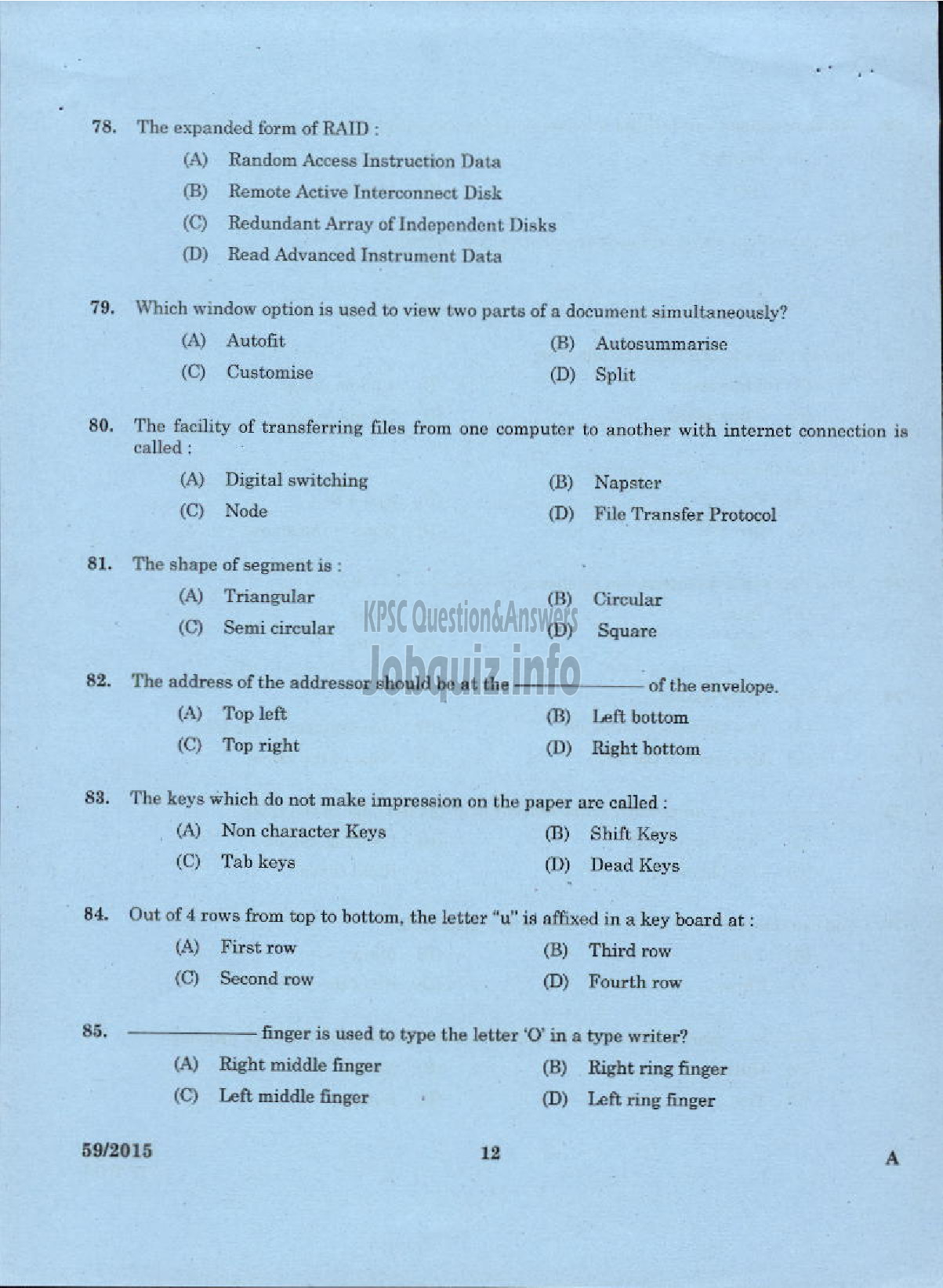 Kerala PSC Question Paper - MALAYALAM STENOGRAPHER PLANTATION CORPORATION OF KERALA LIMITED-10