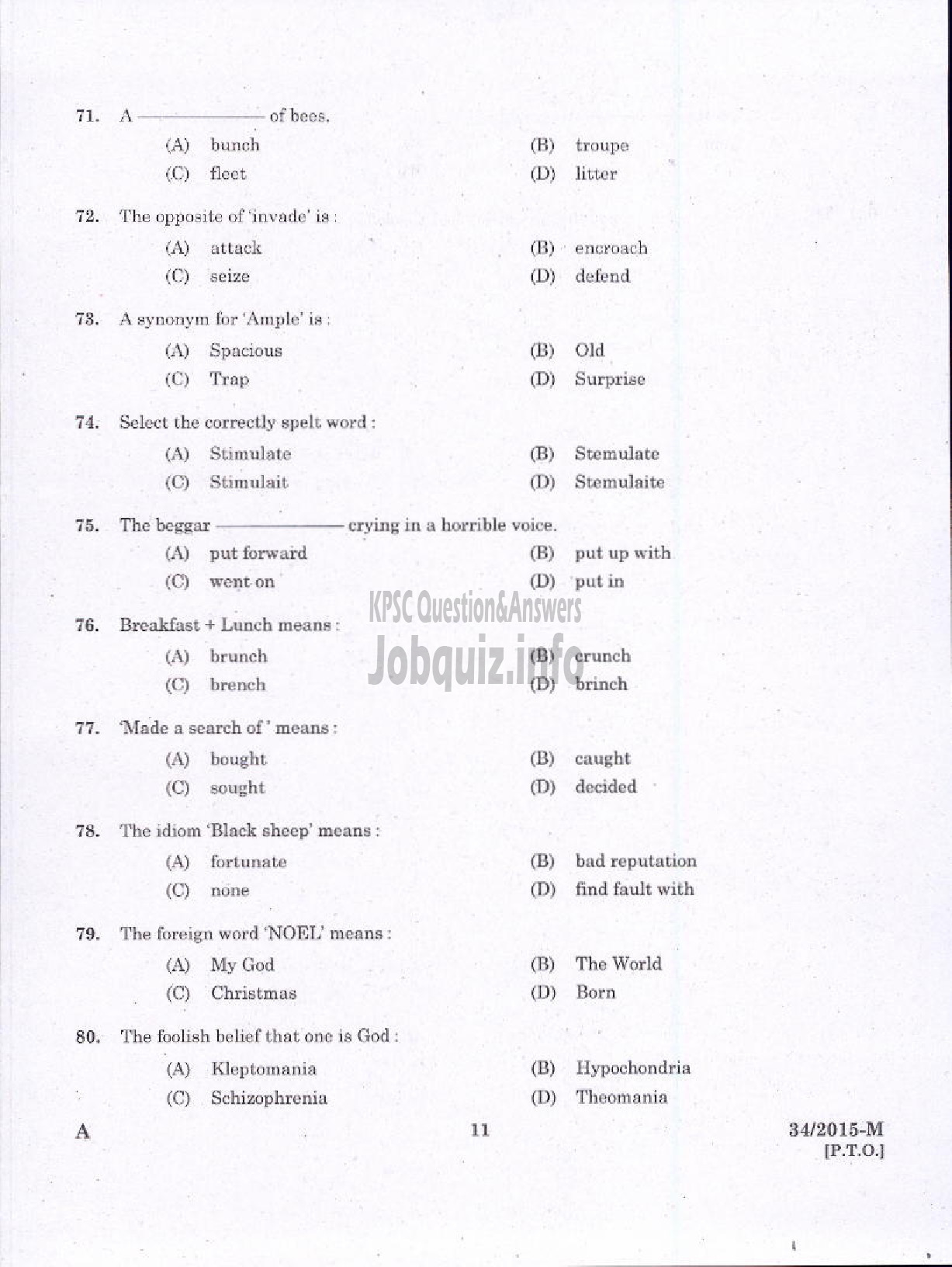 Kerala PSC Question Paper - MALE WARDEN FEMALE WARDEN SC DEVELOPMENT TSR PKD KKD KNR DISTS FOREST GUARD FOREST MLPM WYND DISTS ( Malayalam ) -9