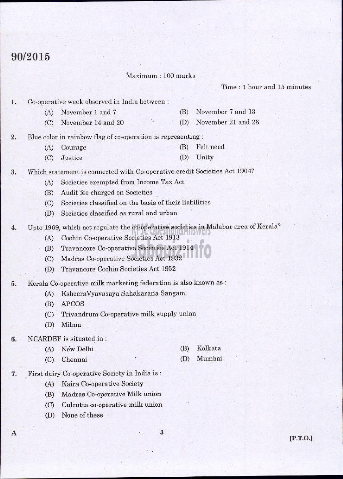 Kerala PSC Question Paper - MANAGER GR.II GRL CATEGORY APEX SOCIETIES OF CO OPERATIVE SECTOR IN KERALA / MANAGER GR.II SOCIETY CATEGORY KERALA STATE CO OPERATIVE CONSUMERS FEDERATION-1