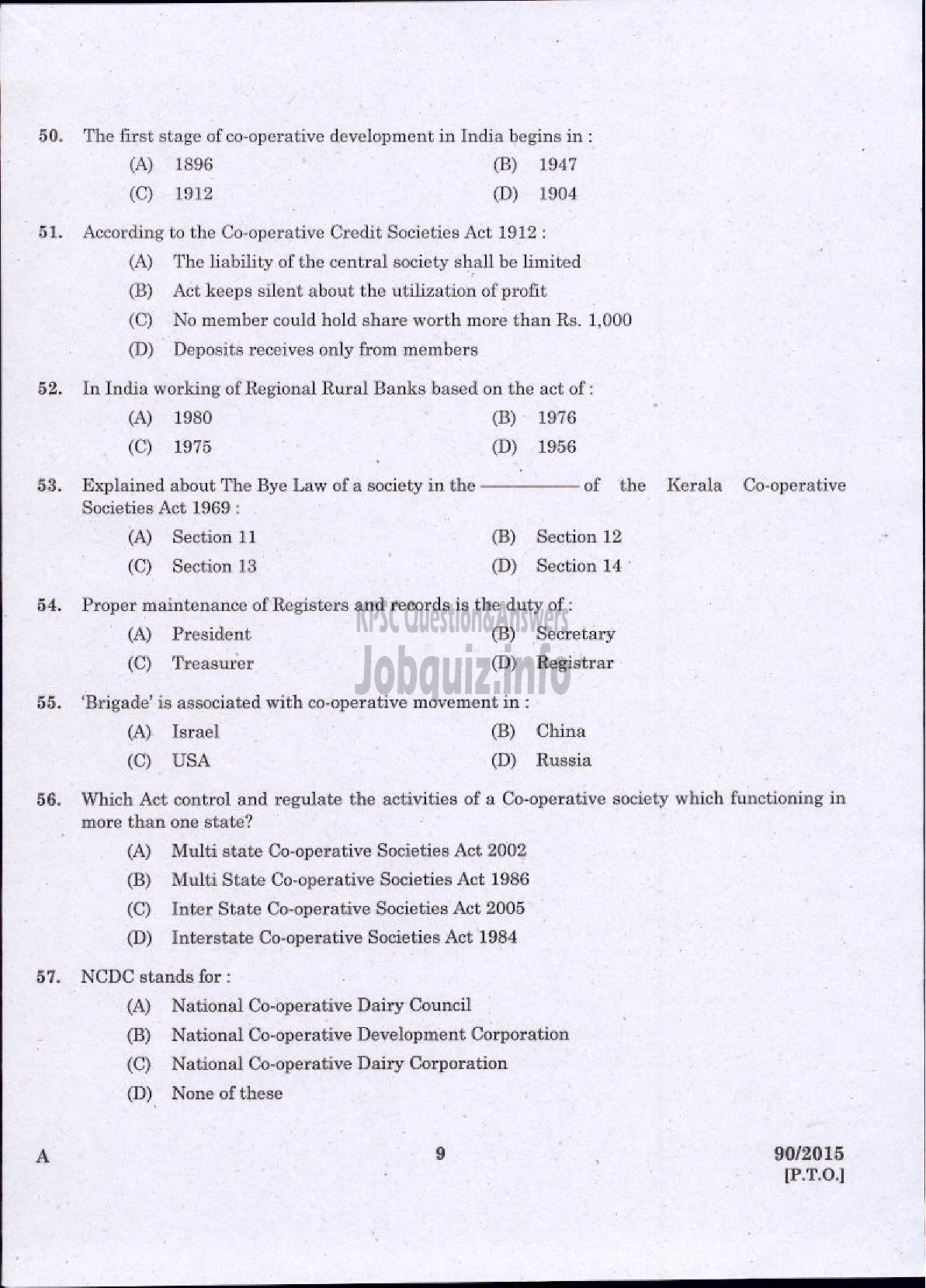 Kerala PSC Question Paper - MANAGER GR.II GRL CATEGORY APEX SOCIETIES OF CO OPERATIVE SECTOR IN KERALA / MANAGER GR.II SOCIETY CATEGORY KERALA STATE CO OPERATIVE CONSUMERS FEDERATION-7