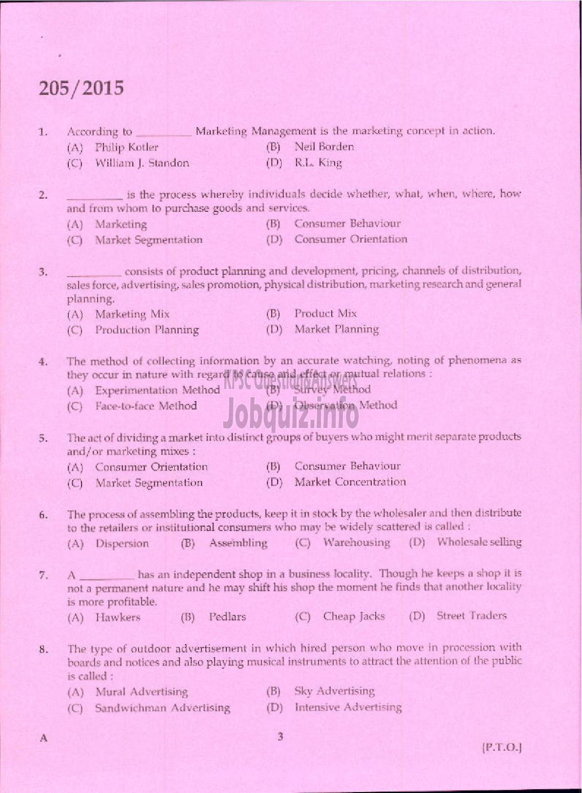 Kerala PSC Question Paper - MARKETING ORGANISER PART I AND PART II KCMMF LTD-1
