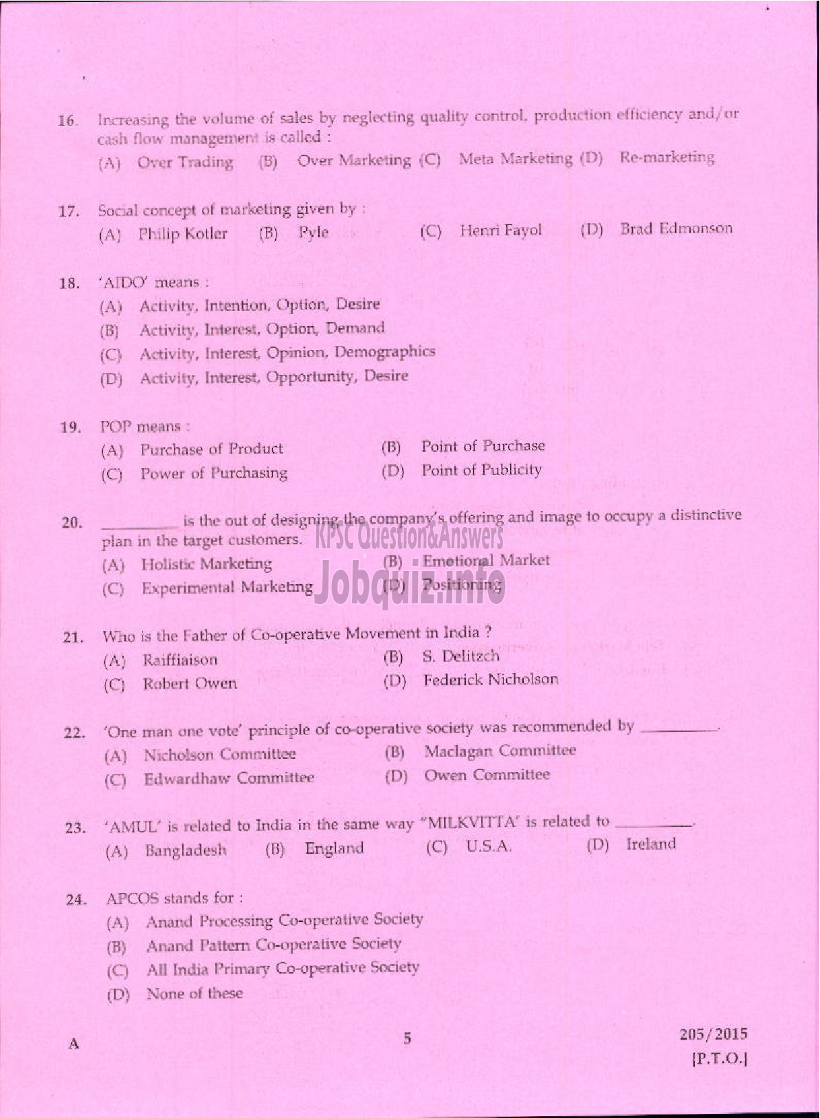 Kerala PSC Question Paper - MARKETING ORGANISER PART I AND PART II KCMMF LTD-3