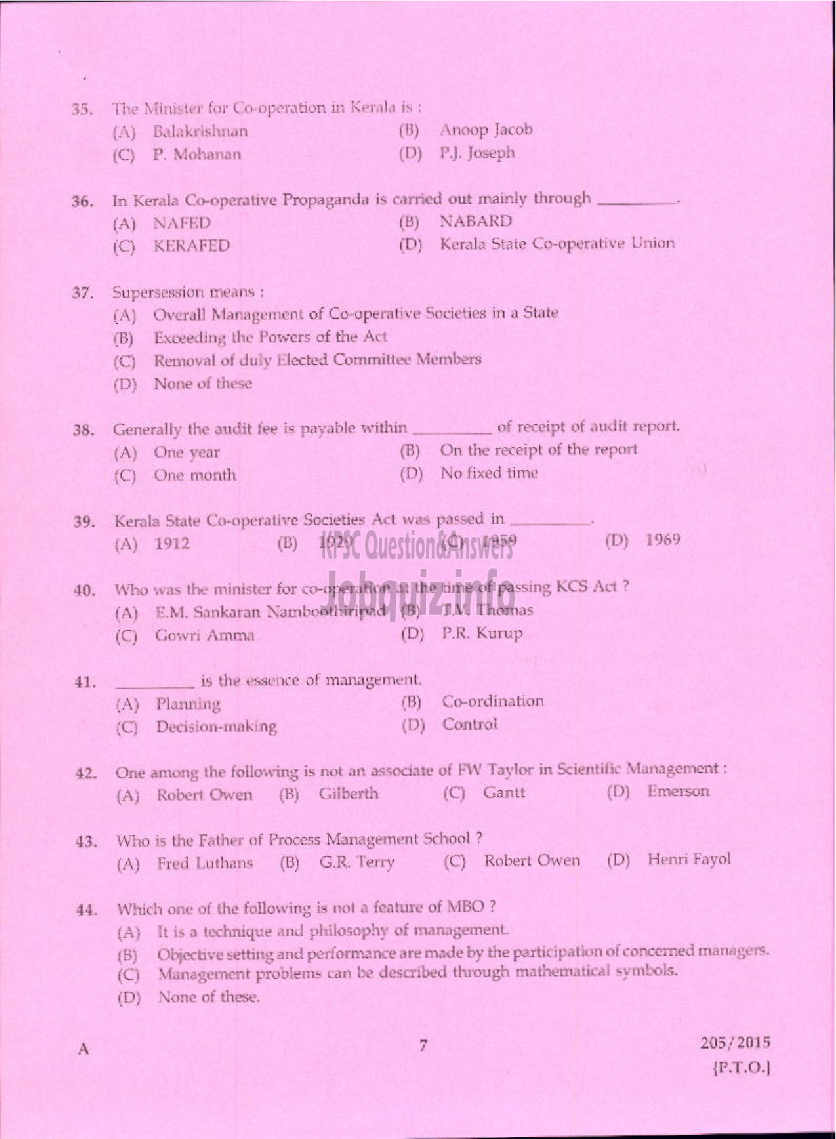 Kerala PSC Question Paper - MARKETING ORGANISER PART I AND PART II KCMMF LTD-5