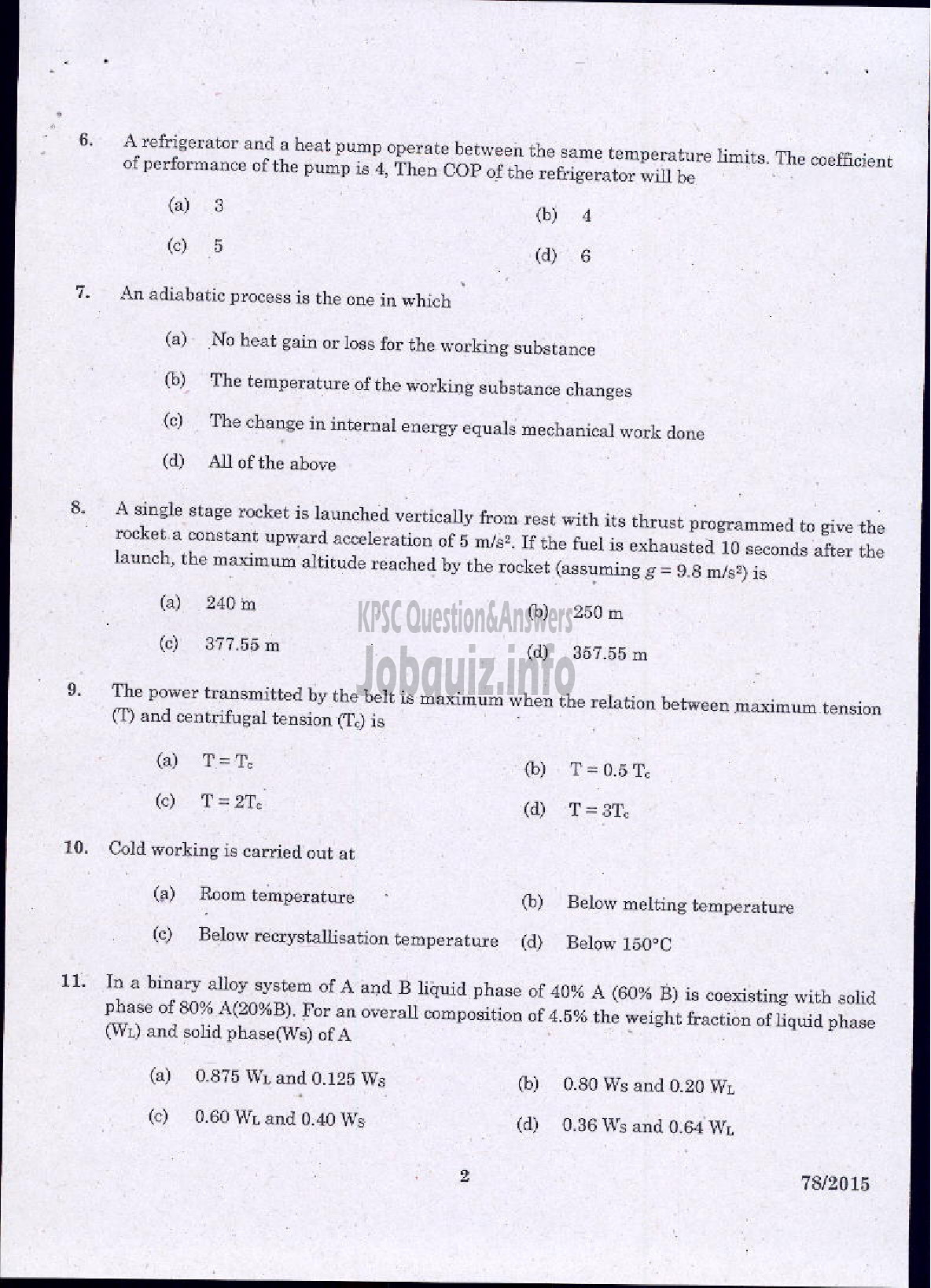 Kerala PSC Question Paper - MECHANICAL ENGINEERING-5