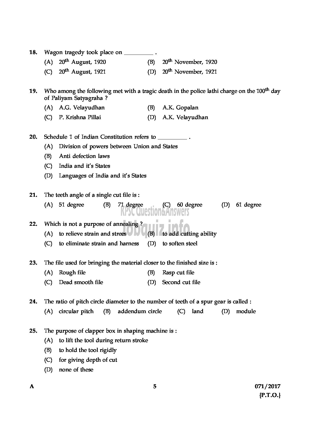 Kerala PSC Question Paper - MECHANICAL OPERATOR PHARMACEUTICAL CORPORATION IM KERALA LTD QUESTION PAPER QUESTION PAPER-4