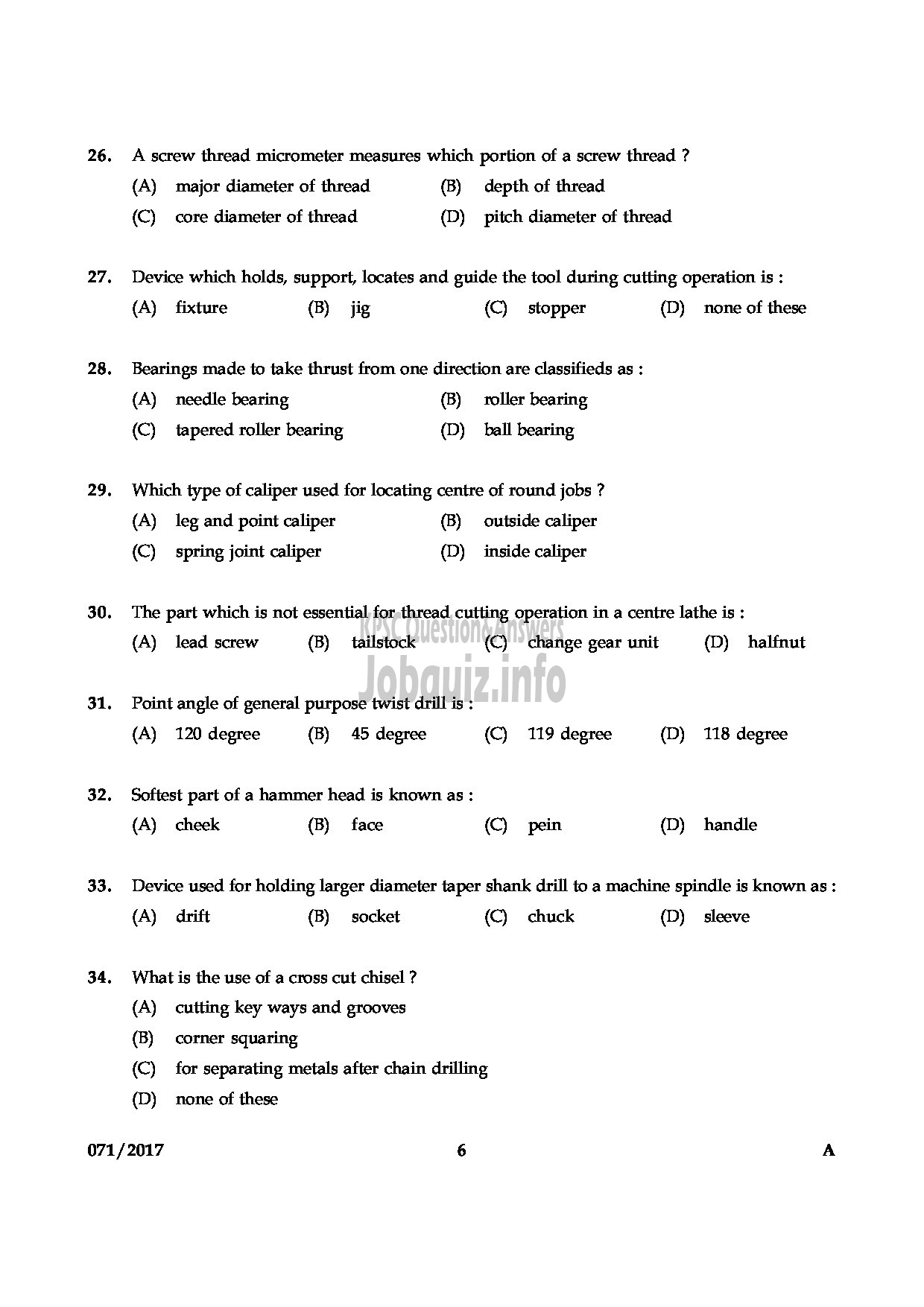 Kerala PSC Question Paper - MECHANICAL OPERATOR PHARMACEUTICAL CORPORATION IM KERALA LTD QUESTION PAPER QUESTION PAPER-5