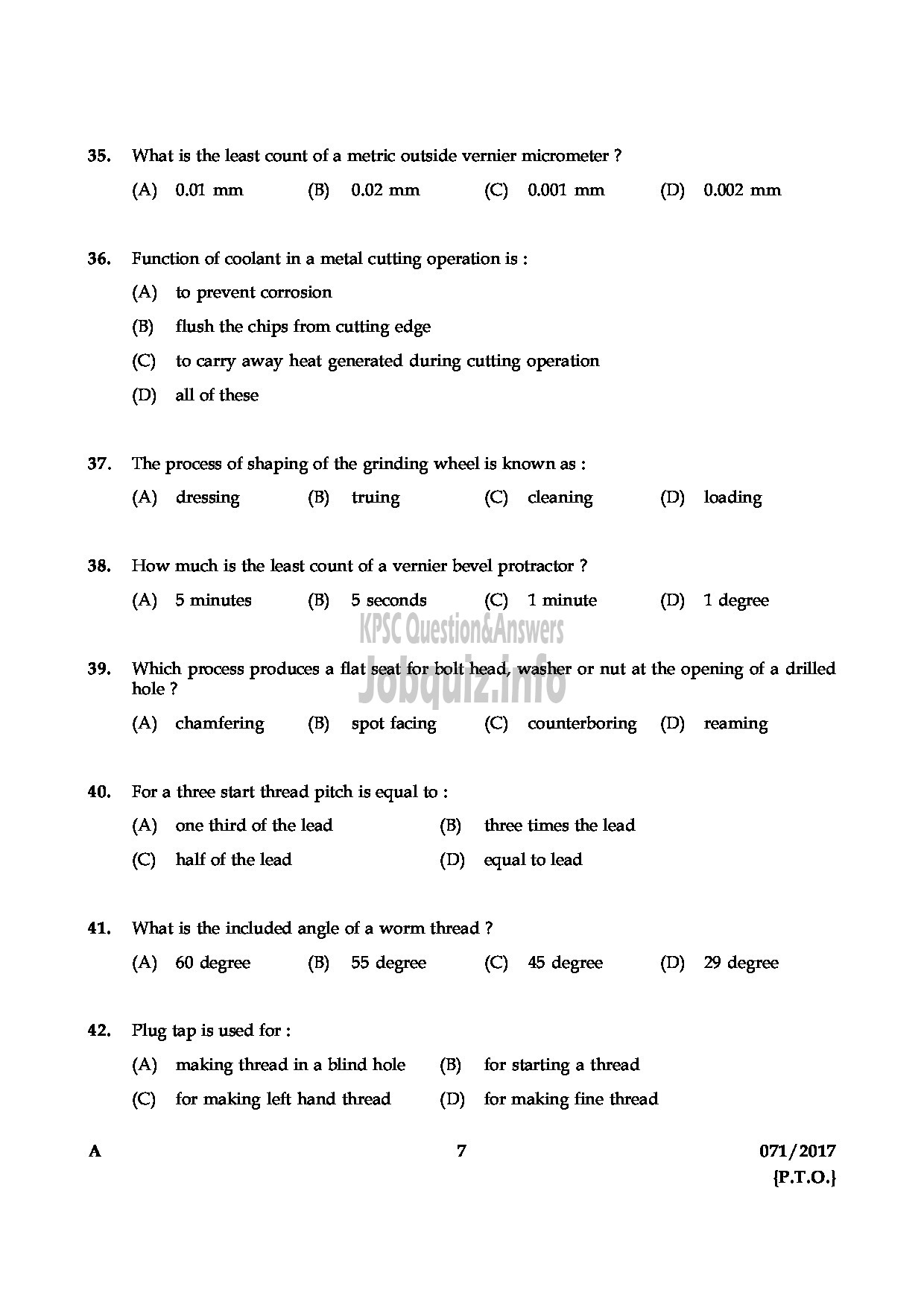 Kerala PSC Question Paper - MECHANICAL OPERATOR PHARMACEUTICAL CORPORATION IM KERALA LTD QUESTION PAPER QUESTION PAPER-6