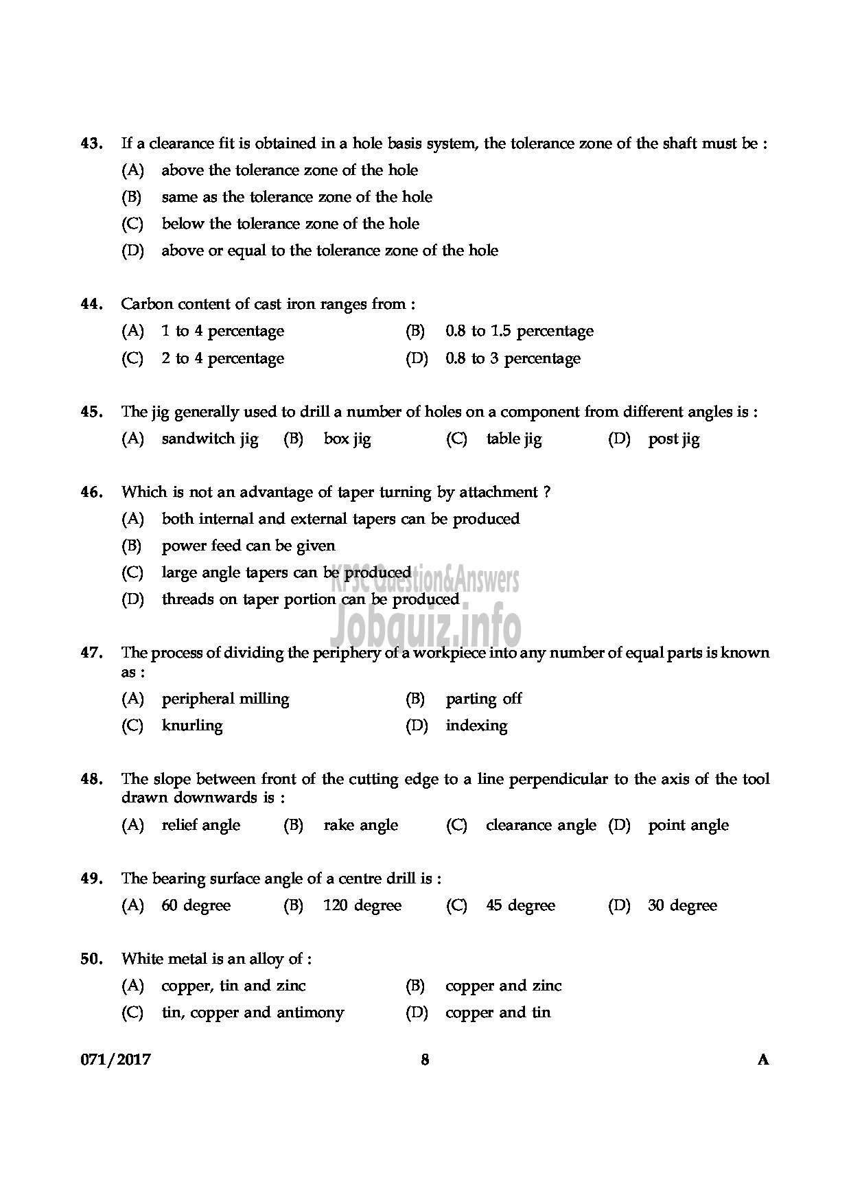 Kerala PSC Question Paper - MECHANICAL OPERATOR PHARMACEUTICAL CORPORATION IM KERALA LTD QUESTION PAPER QUESTION PAPER-7