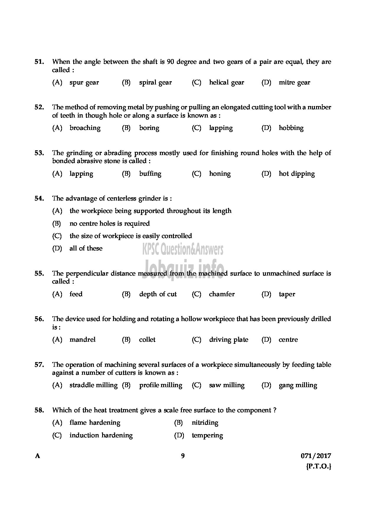 Kerala PSC Question Paper - MECHANICAL OPERATOR PHARMACEUTICAL CORPORATION IM KERALA LTD QUESTION PAPER QUESTION PAPER-8