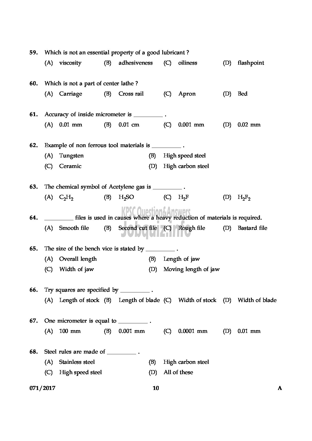 Kerala PSC Question Paper - MECHANICAL OPERATOR PHARMACEUTICAL CORPORATION IM KERALA LTD QUESTION PAPER QUESTION PAPER-9