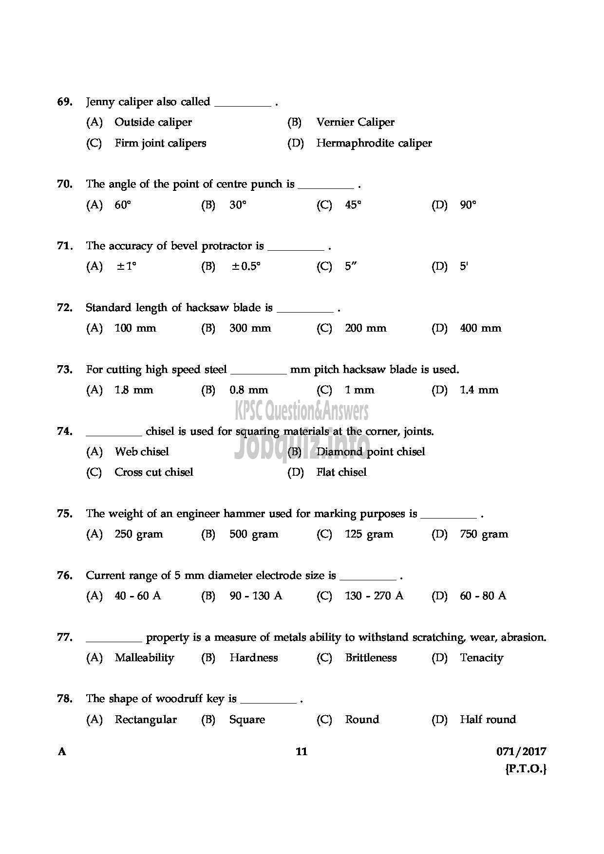 Kerala PSC Question Paper - MECHANICAL OPERATOR PHARMACEUTICAL CORPORATION IM KERALA LTD QUESTION PAPER QUESTION PAPER-10