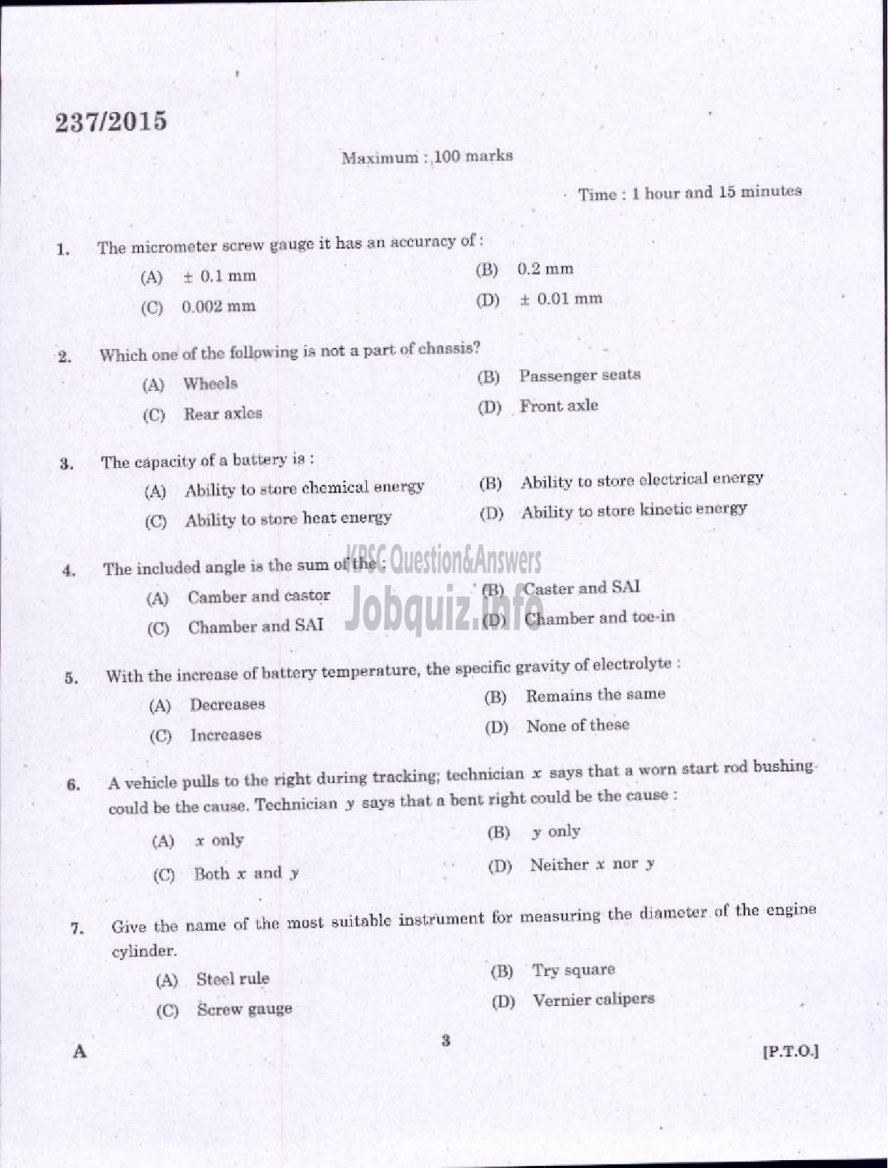 Kerala PSC Question Paper - MECHANIC GR II KSRTC-1
