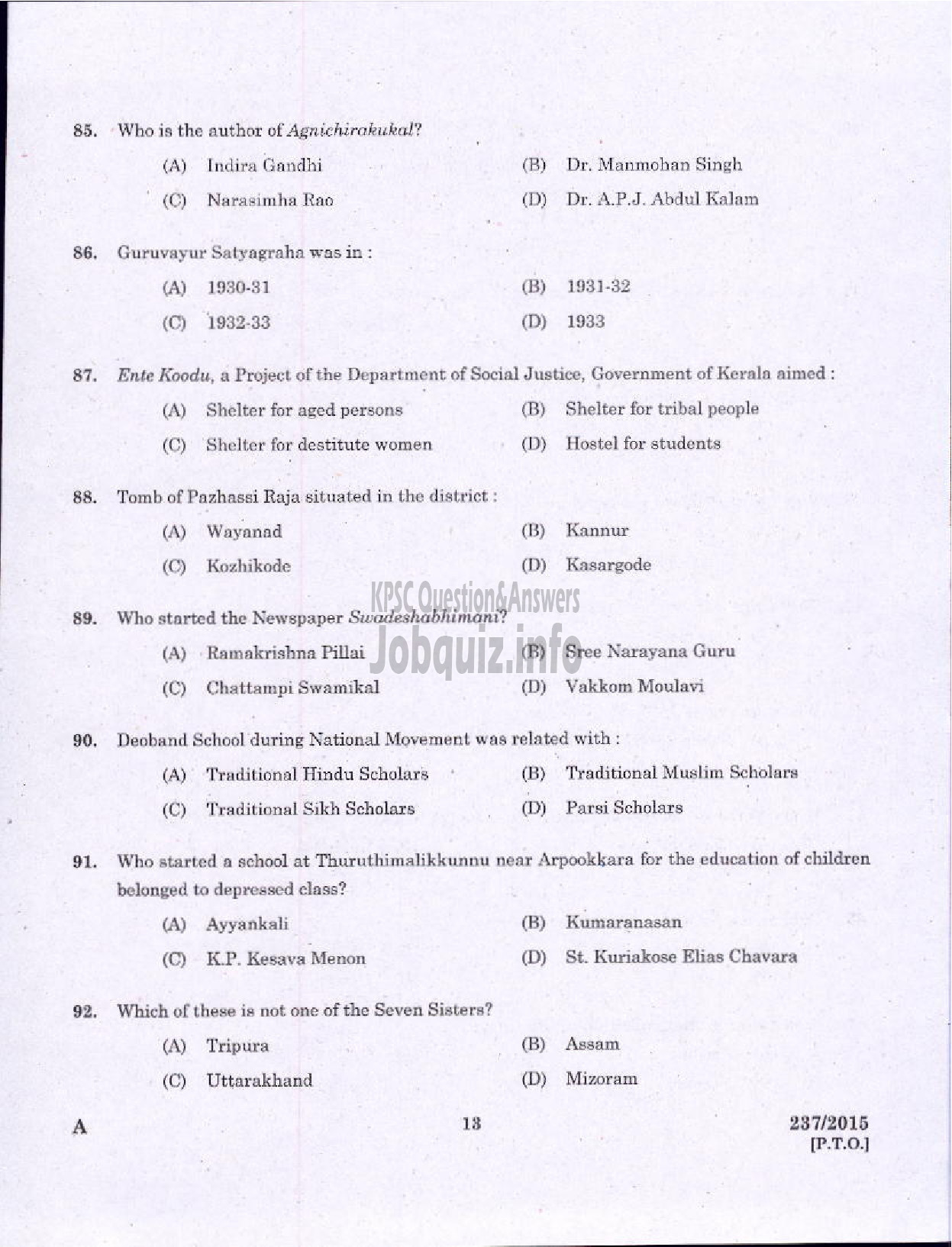 Kerala PSC Question Paper - MECHANIC GR II KSRTC-11