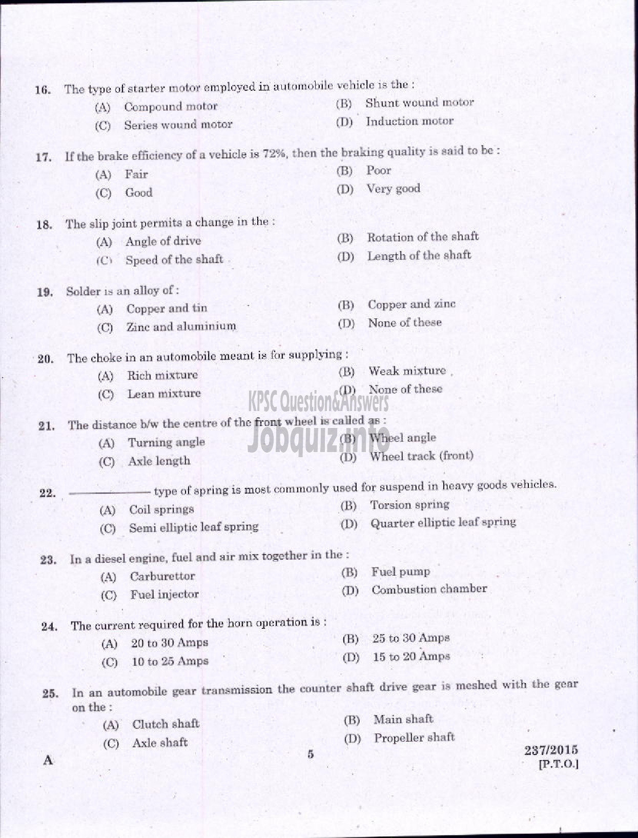 Kerala PSC Question Paper - MECHANIC GR II KSRTC-3