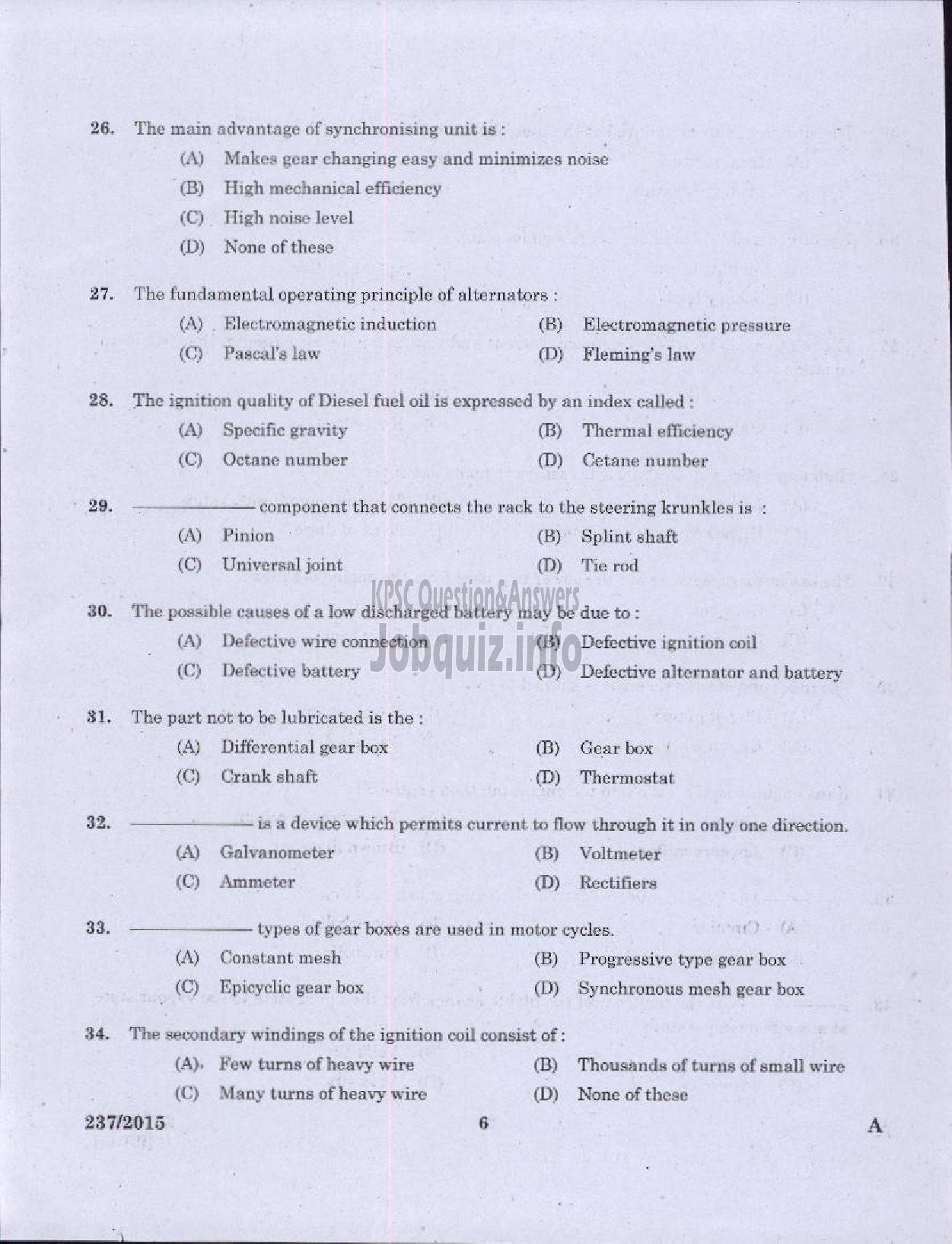 Kerala PSC Question Paper - MECHANIC GR II KSRTC-4