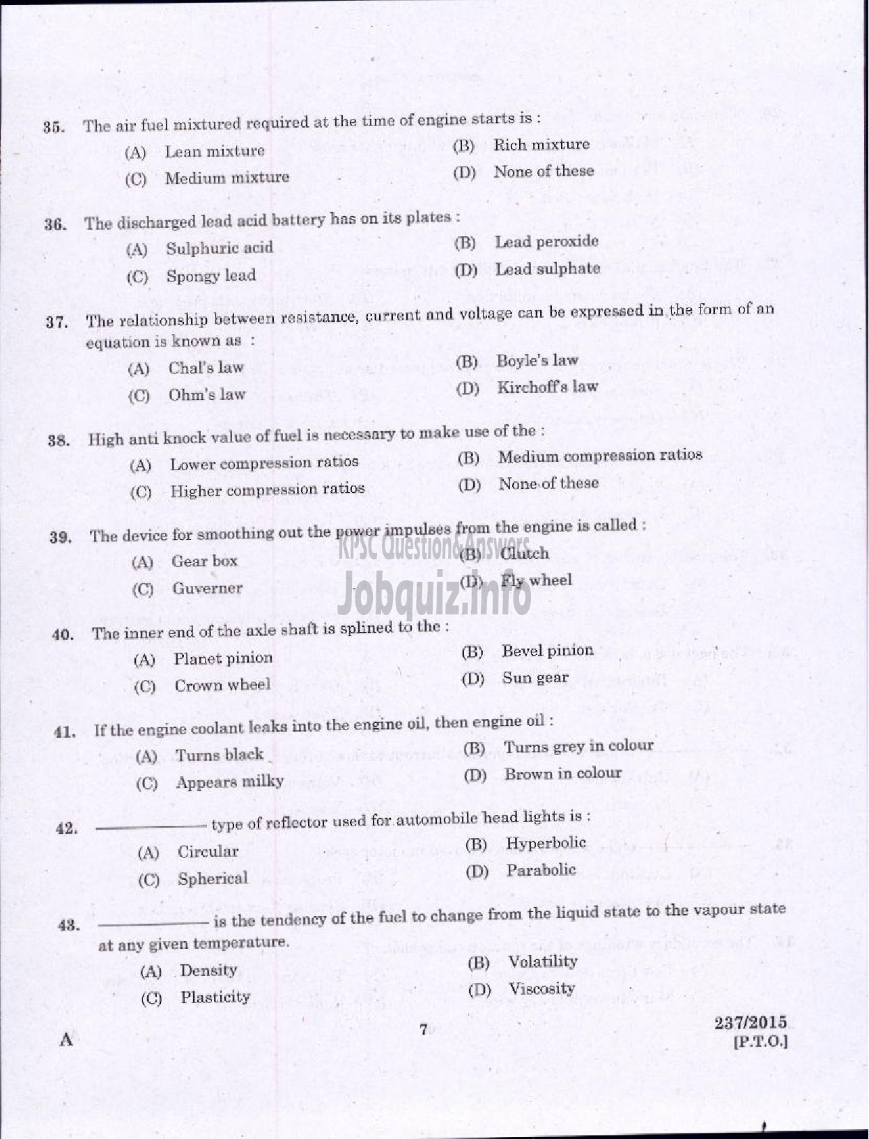 Kerala PSC Question Paper - MECHANIC GR II KSRTC-5