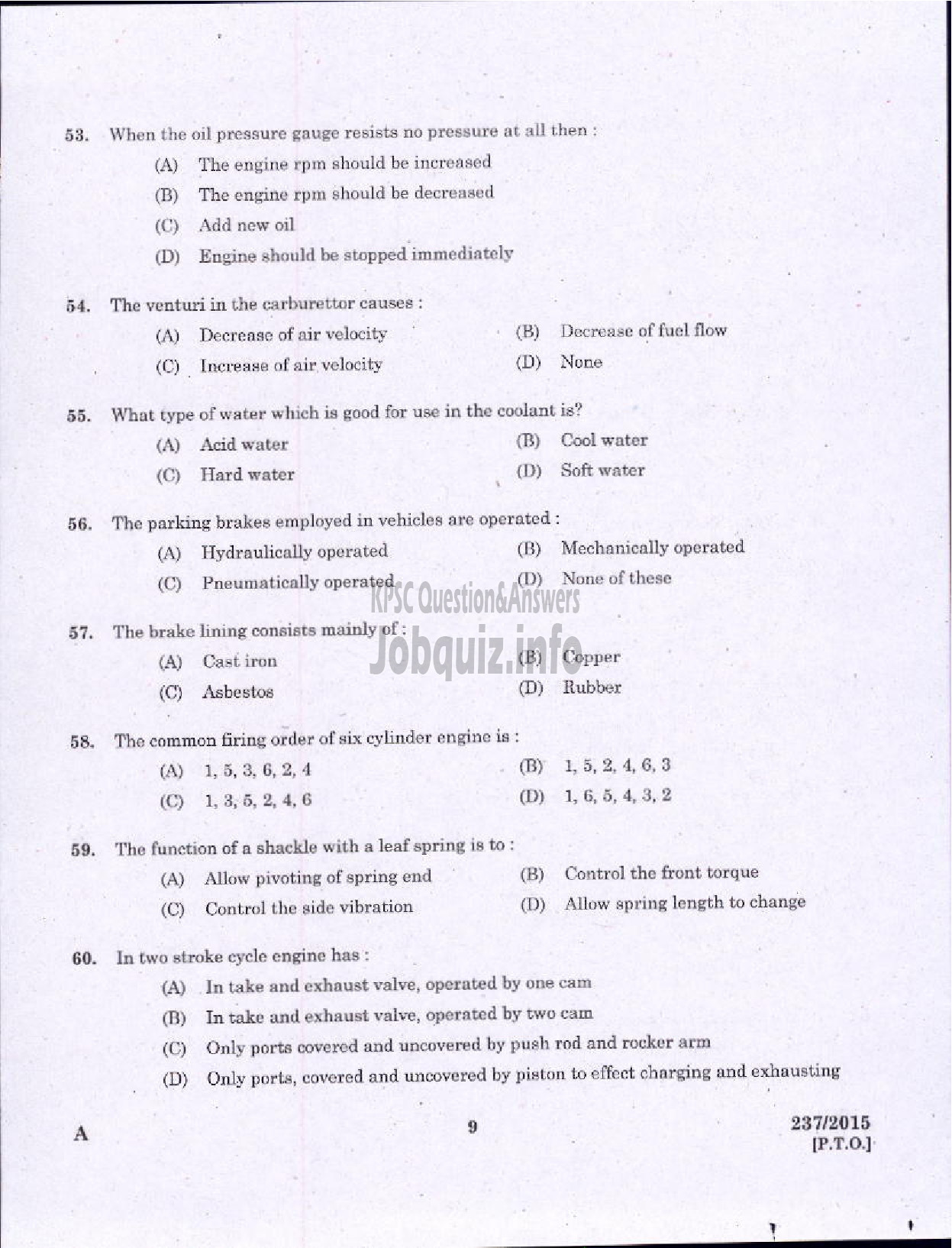 Kerala PSC Question Paper - MECHANIC GR II KSRTC-7