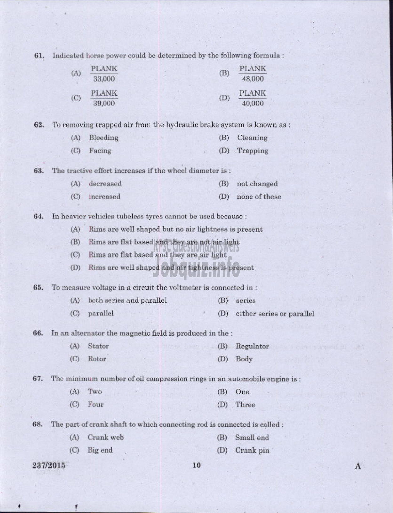 Kerala PSC Question Paper - MECHANIC GR II KSRTC-8