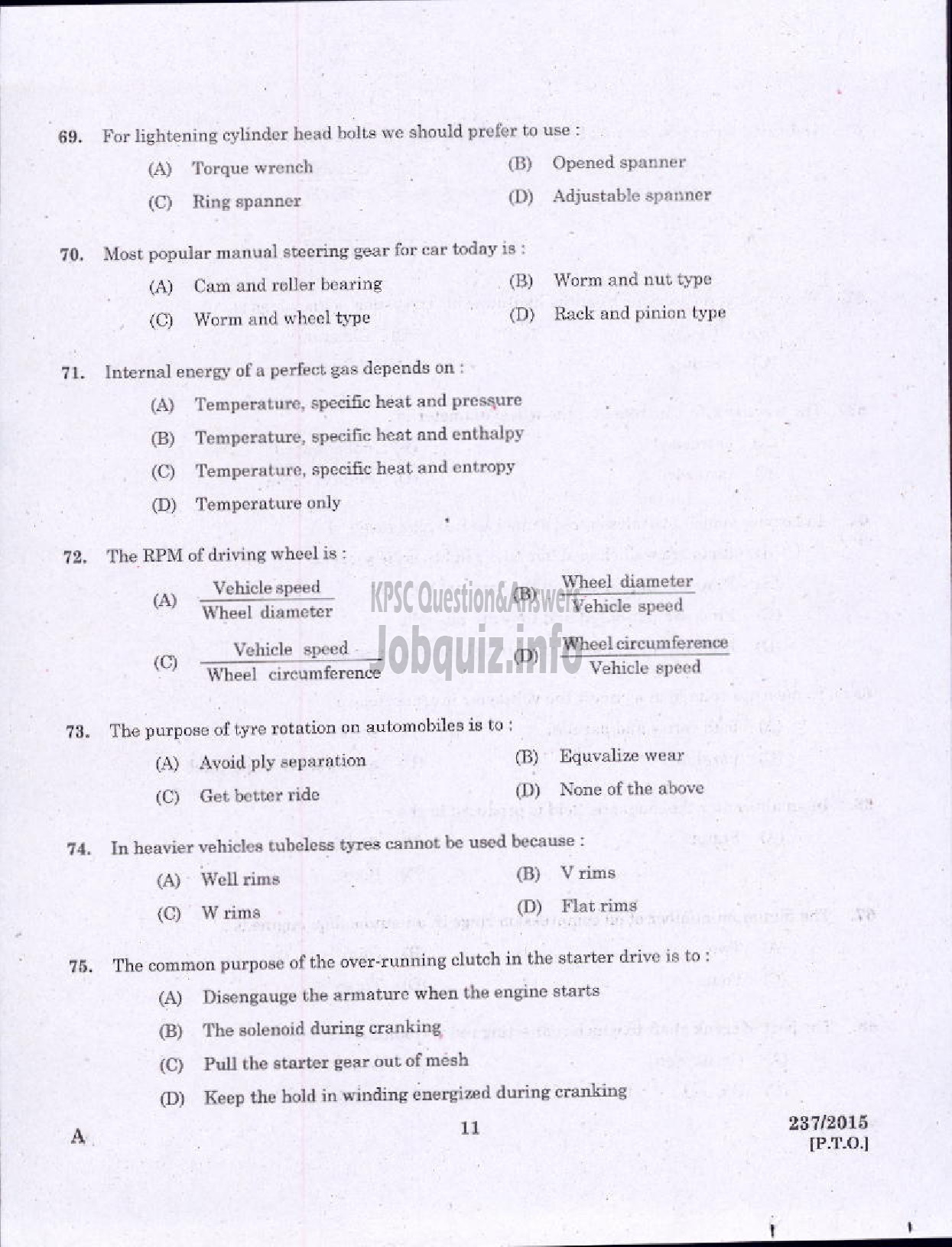 Kerala PSC Question Paper - MECHANIC GR II KSRTC-9