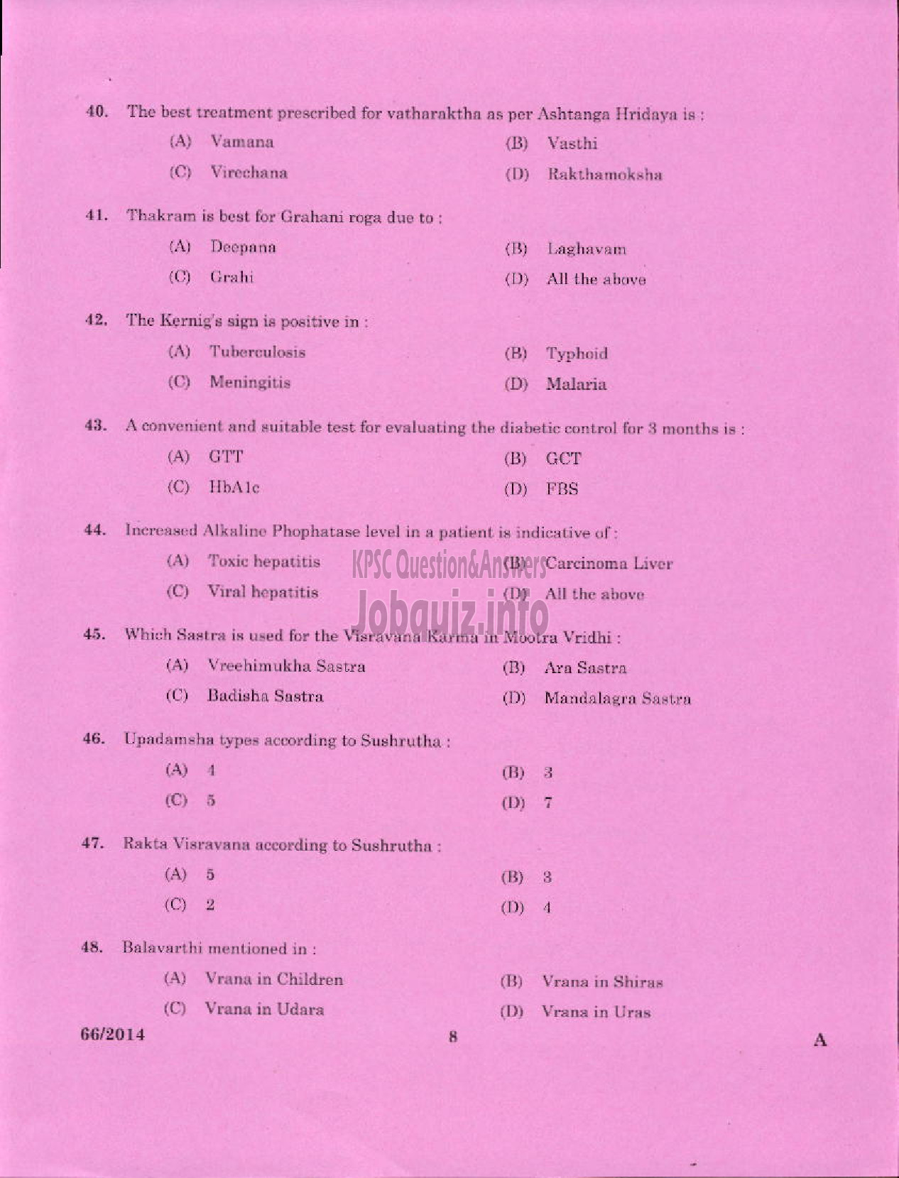 Kerala PSC Question Paper - MEDICAL OFFICER AYURVEDA KERALA MUNICIPAL COMMON SERVICE-6