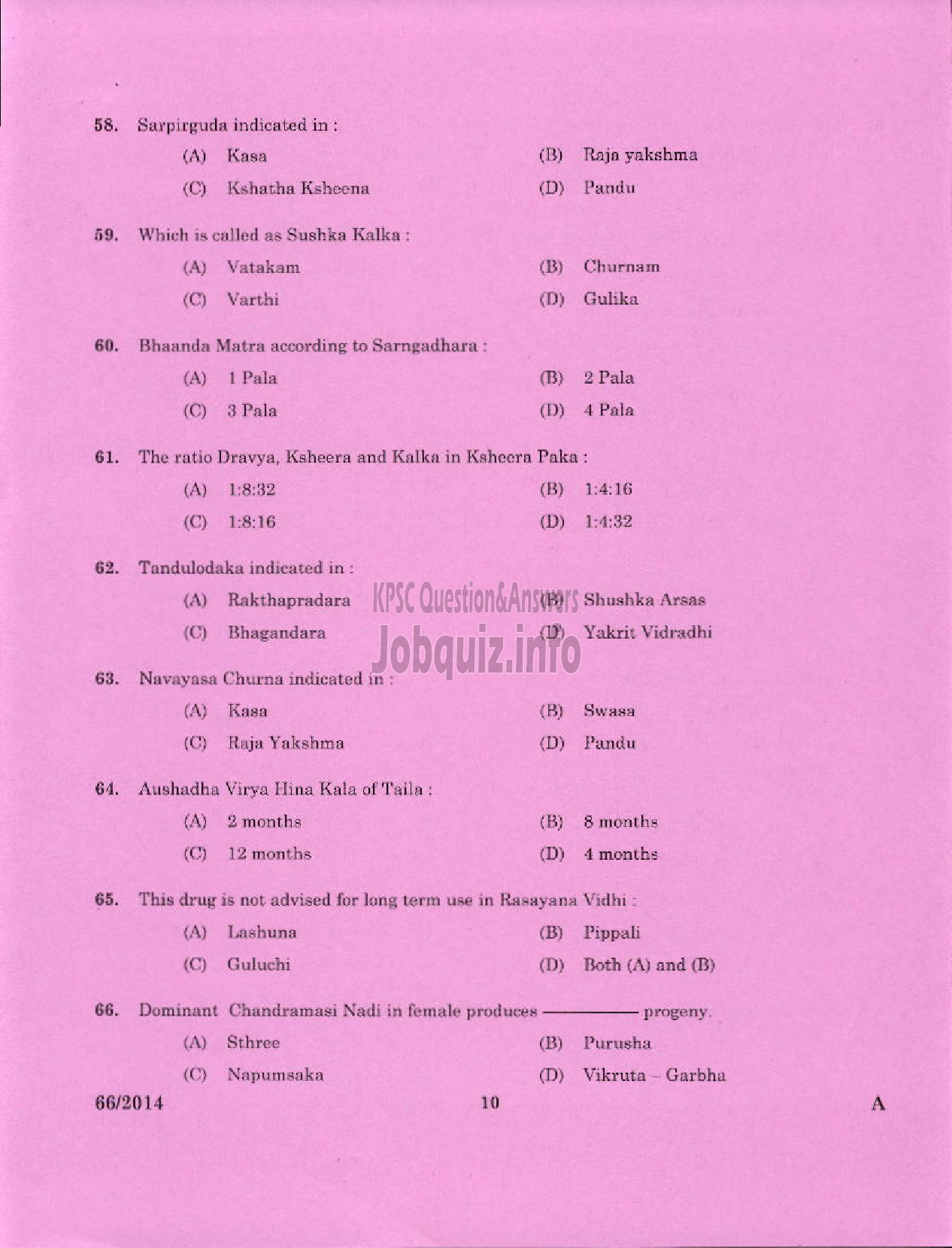 Kerala PSC Question Paper - MEDICAL OFFICER AYURVEDA KERALA MUNICIPAL COMMON SERVICE-8