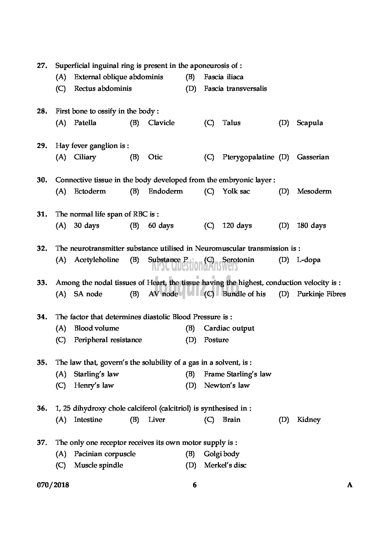 Kerala PSC Question Paper - MEDICAL OFFICER HOMOEO/ ASSISTANT INSURANCE MEDICAL OFFICER HOMOEO HOMOEOPATHY/ INSURANCE MEDICAL SERVICES-6