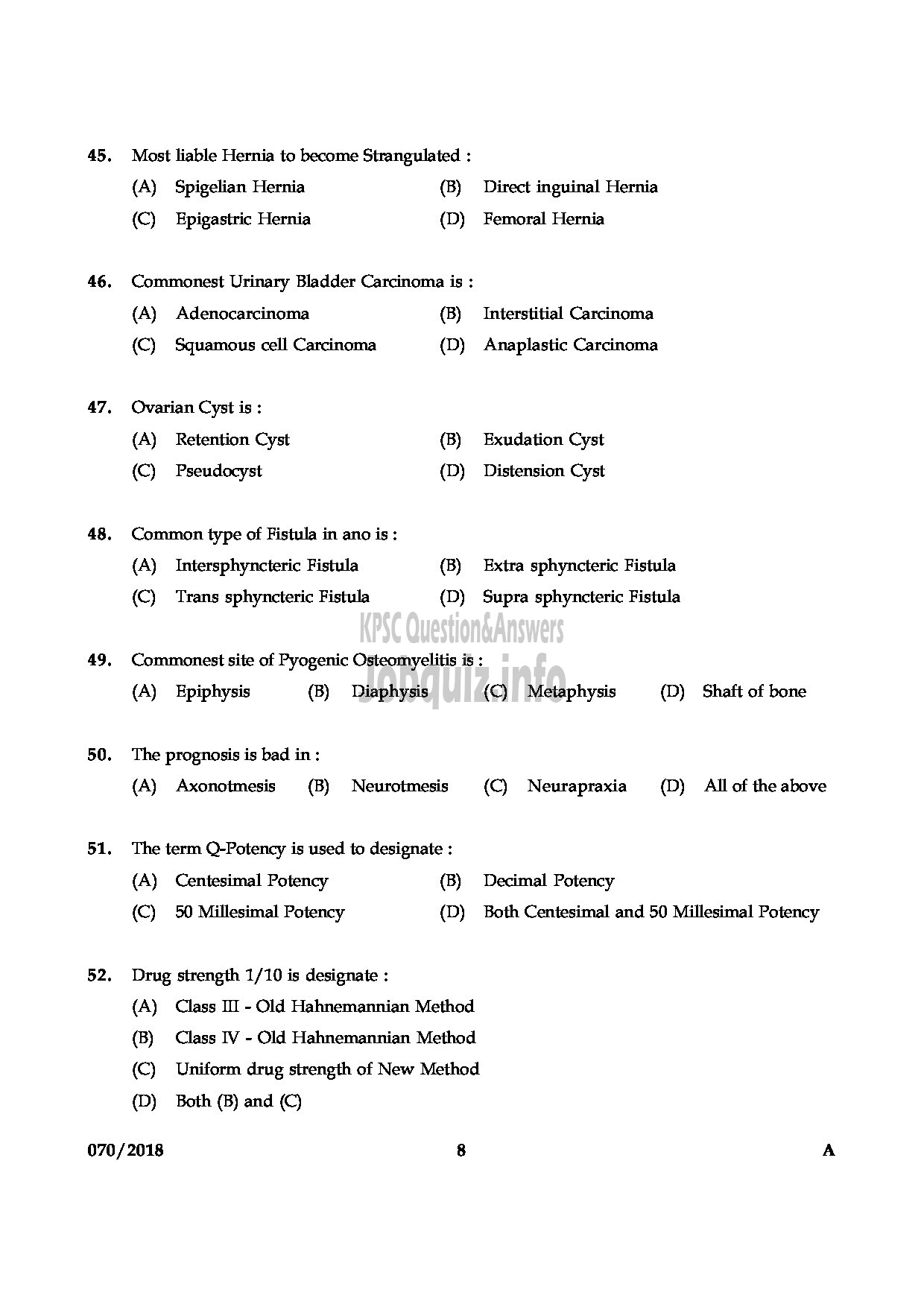 Kerala PSC Question Paper - MEDICAL OFFICER HOMOEO/ ASSISTANT INSURANCE MEDICAL OFFICER HOMOEO HOMOEOPATHY/ INSURANCE MEDICAL SERVICES-8