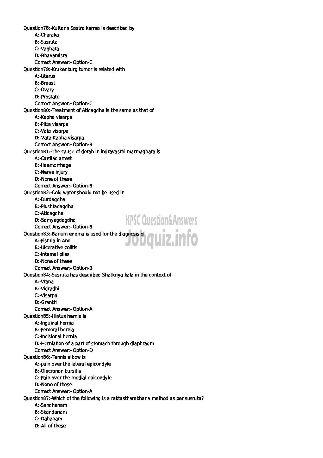 Kerala PSC Question Paper - MEDICAL OFFICER MARMA INDIAN SYSTEMS OF MEDICINE-9