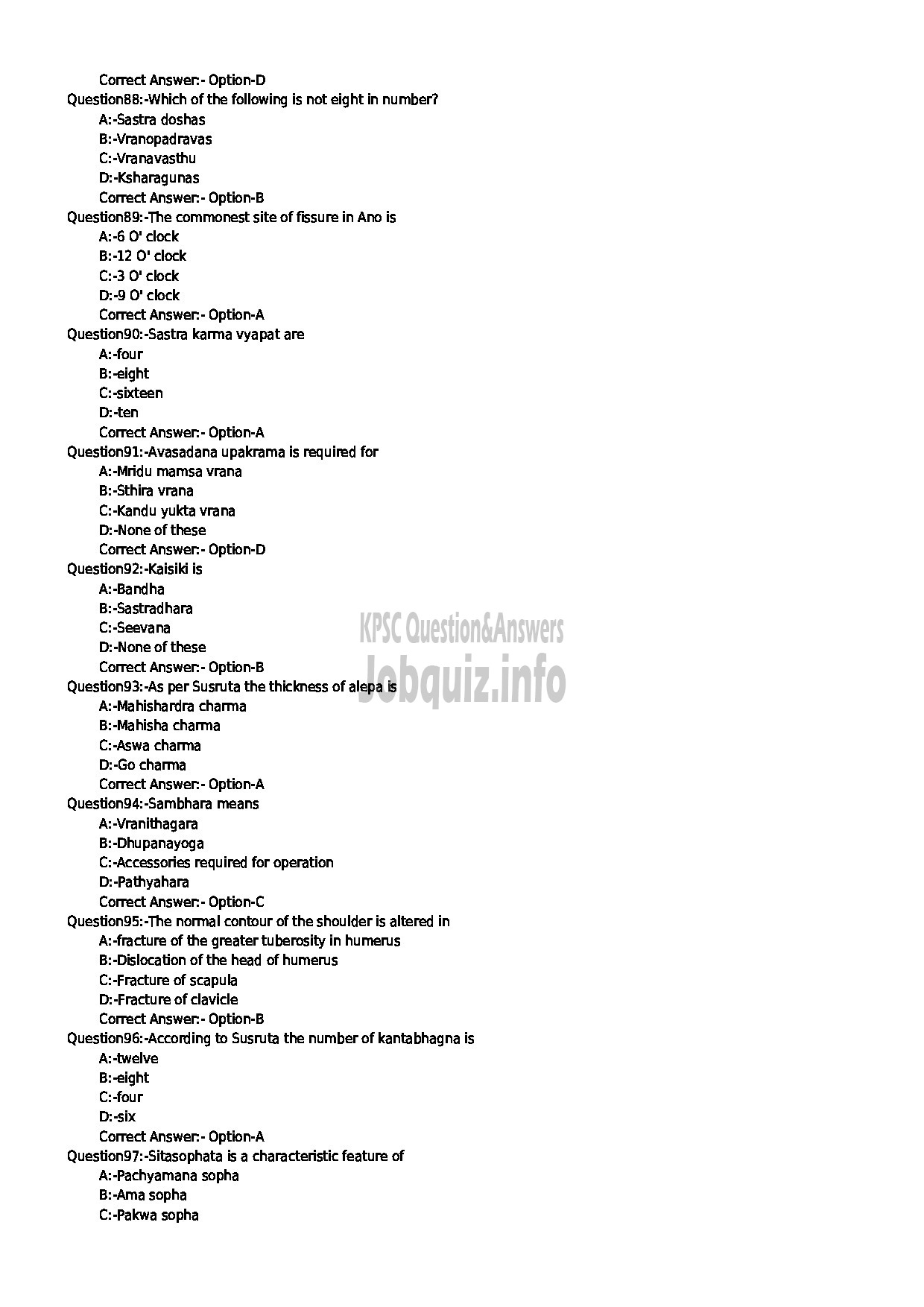 Kerala PSC Question Paper - MEDICAL OFFICER MARMA INDIAN SYSTEMS OF MEDICINE-10