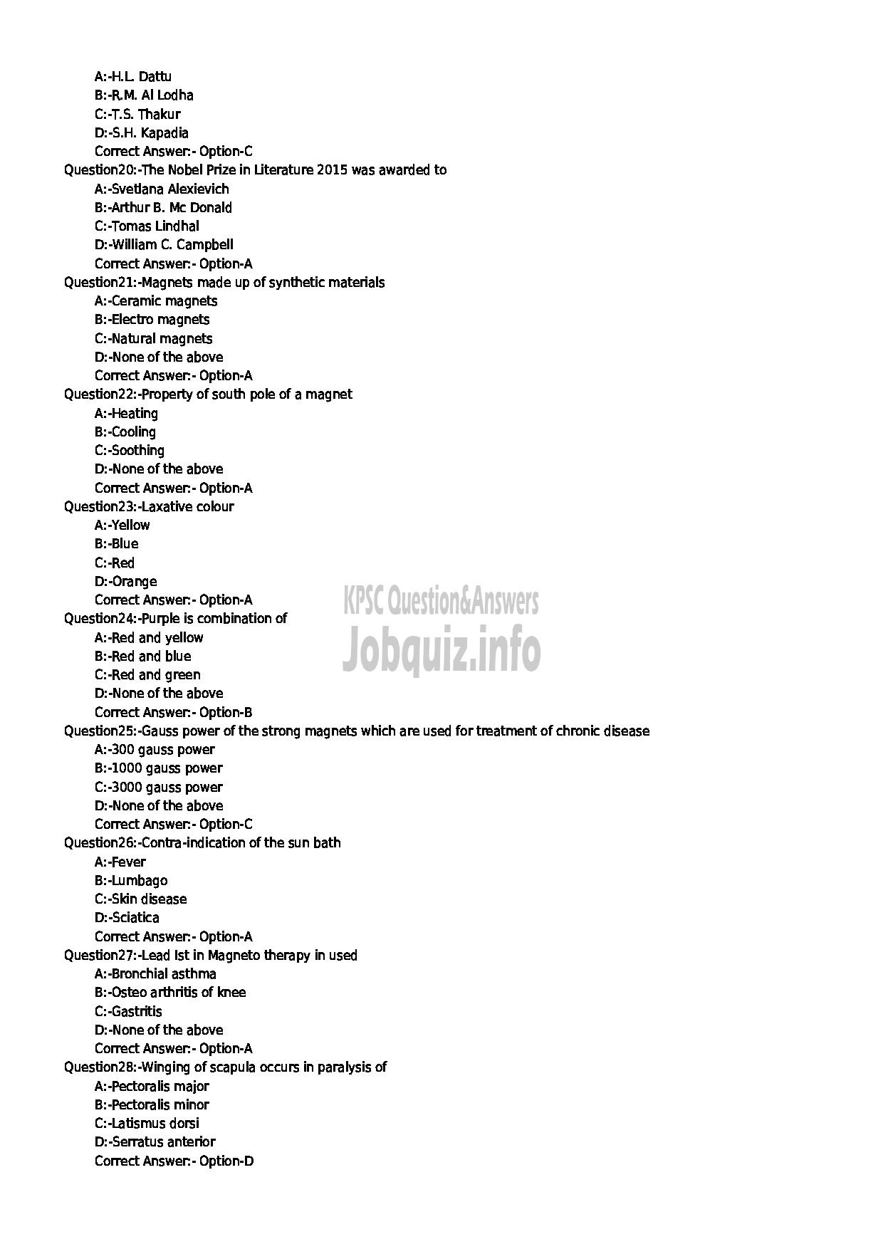 Kerala PSC Question Paper - MEDICAL OFFICER NATURE CARE-3