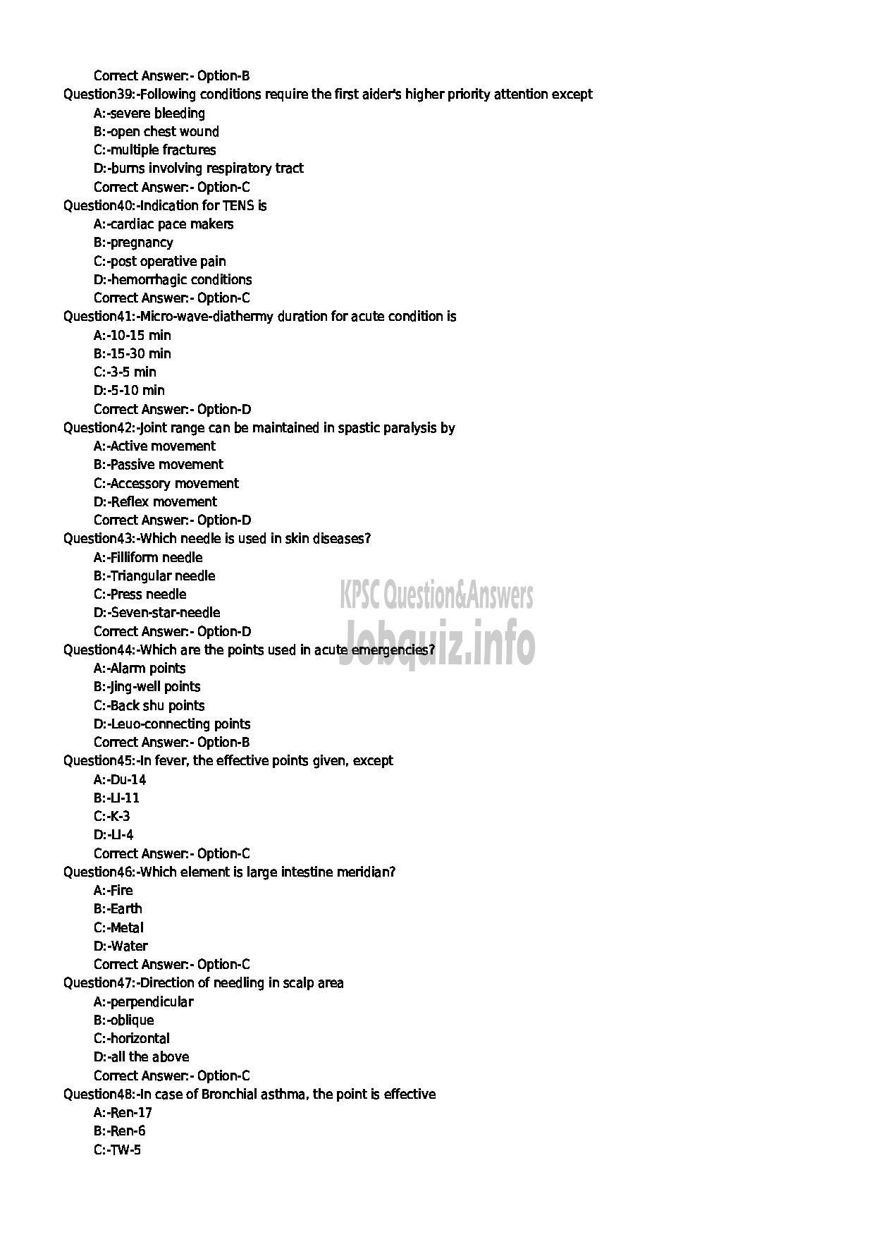 Kerala PSC Question Paper - MEDICAL OFFICER NATURE CARE-5