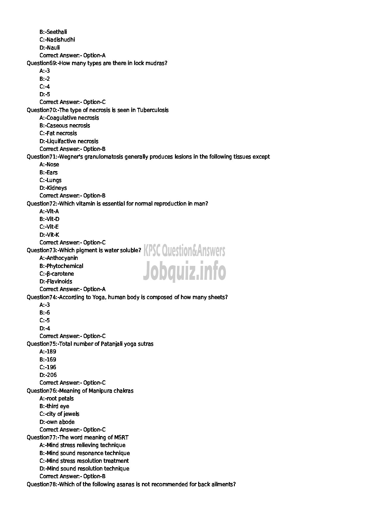 Kerala PSC Question Paper - MEDICAL OFFICER NATURE CARE-8