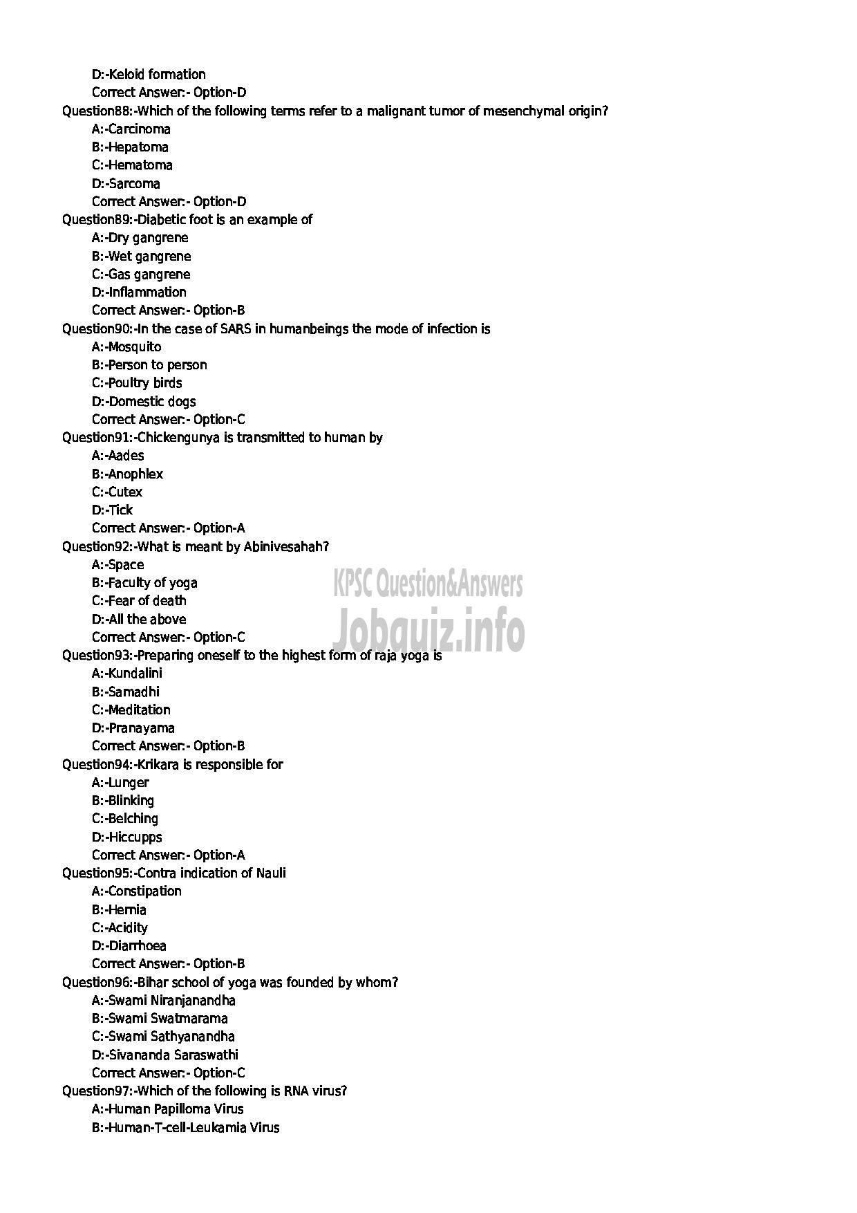 Kerala PSC Question Paper - MEDICAL OFFICER NATURE CARE-10