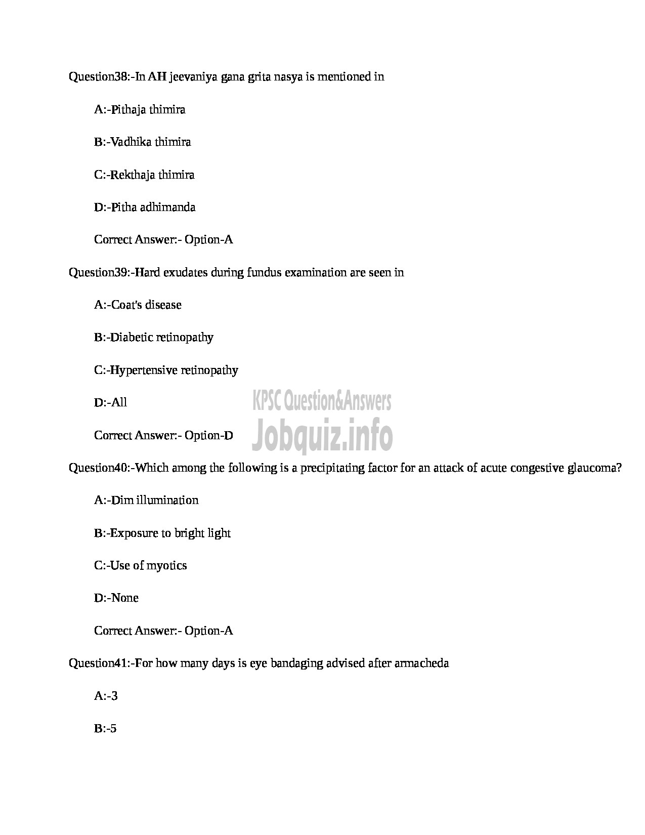 Kerala PSC Question Paper - MEDICAL OFFICER (NETRA) INDIAN SYSTEMS OF MEDICINE-12