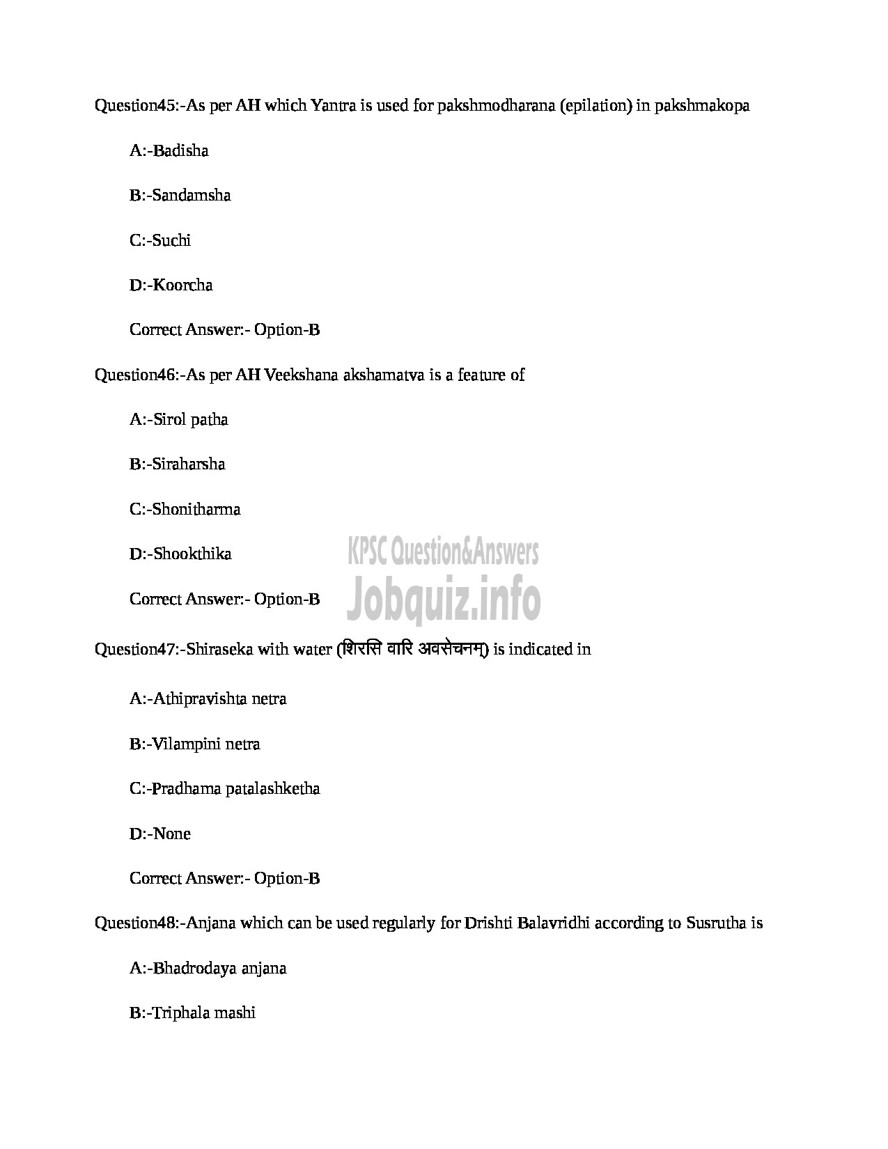 Kerala PSC Question Paper - MEDICAL OFFICER (NETRA) INDIAN SYSTEMS OF MEDICINE-14