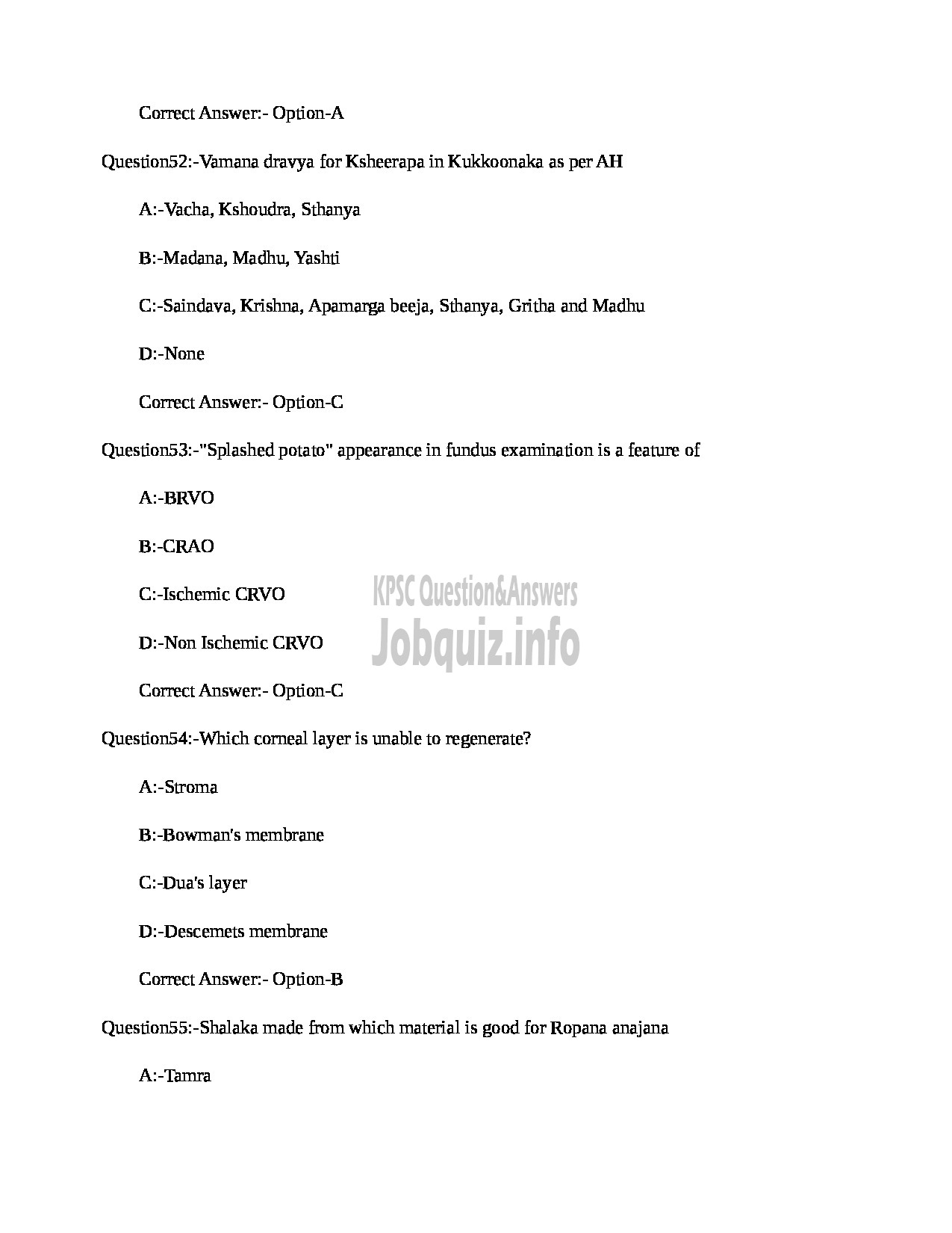Kerala PSC Question Paper - MEDICAL OFFICER (NETRA) INDIAN SYSTEMS OF MEDICINE-16