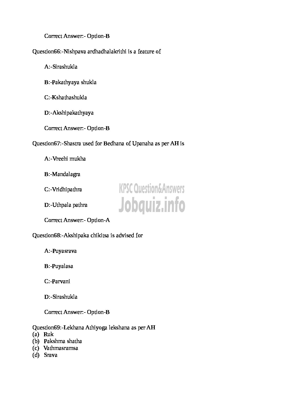 Kerala PSC Question Paper - MEDICAL OFFICER (NETRA) INDIAN SYSTEMS OF MEDICINE-20