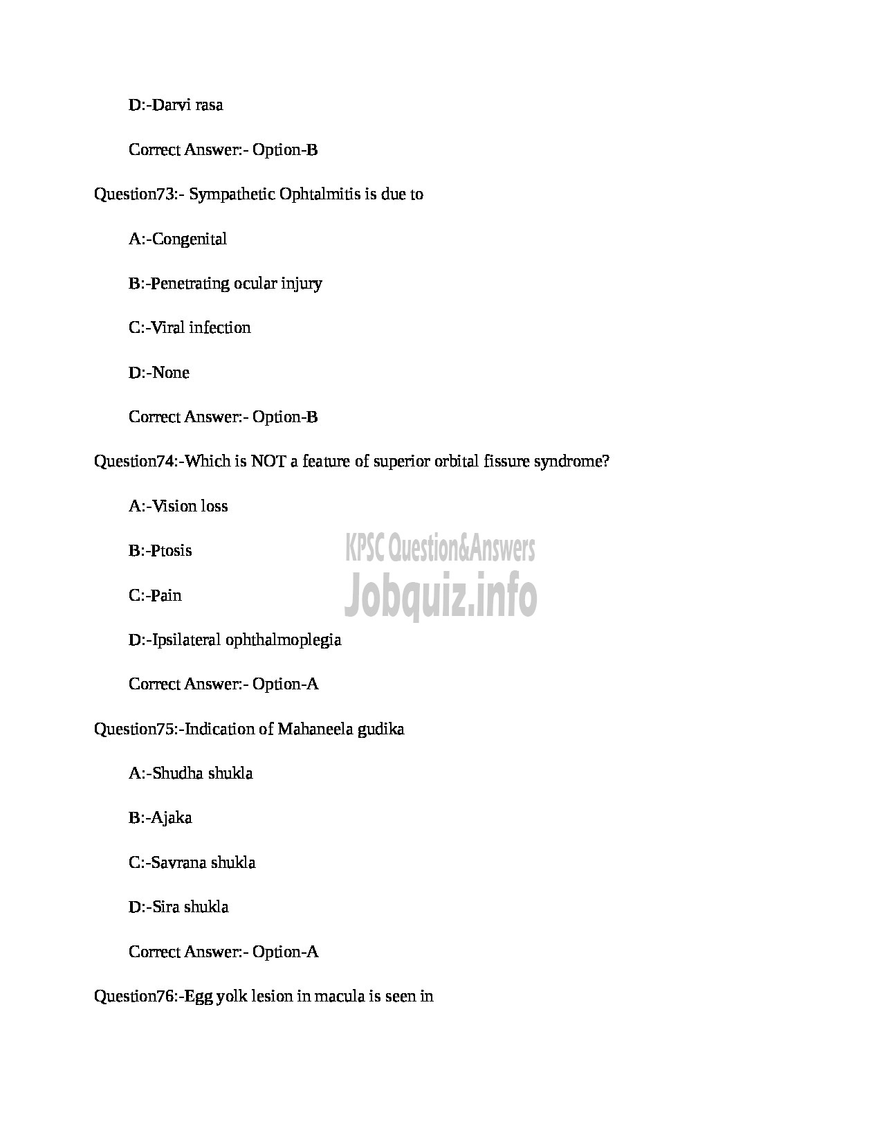 Kerala PSC Question Paper - MEDICAL OFFICER (NETRA) INDIAN SYSTEMS OF MEDICINE-22