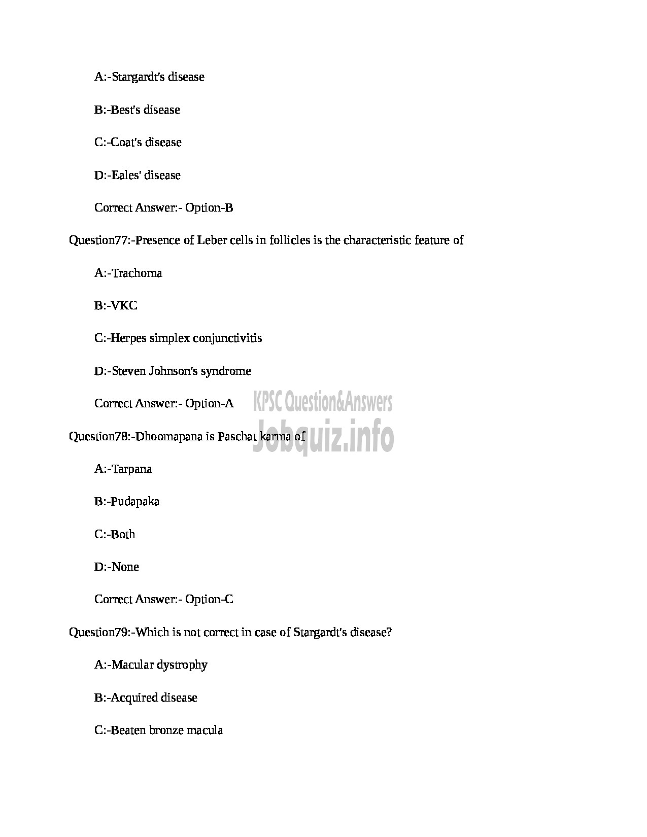 Kerala PSC Question Paper - MEDICAL OFFICER (NETRA) INDIAN SYSTEMS OF MEDICINE-23