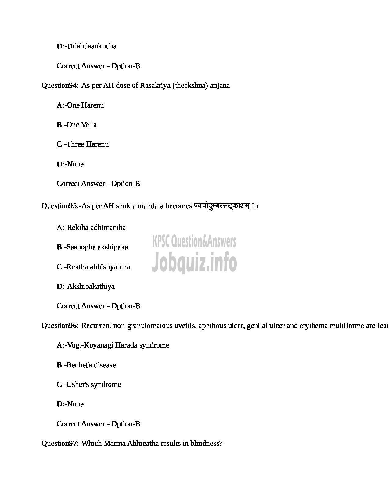 Kerala PSC Question Paper - MEDICAL OFFICER (NETRA) INDIAN SYSTEMS OF MEDICINE-28