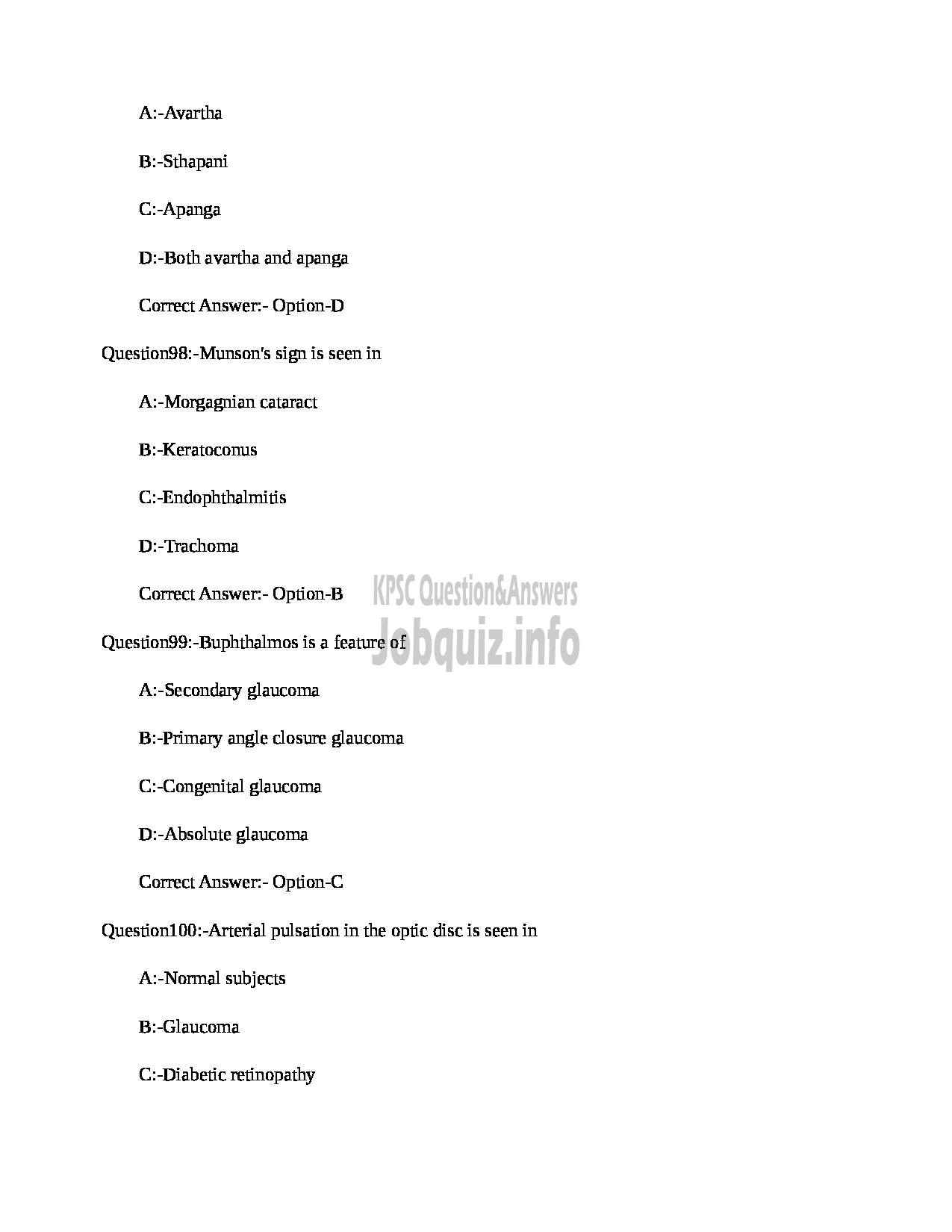 Kerala PSC Question Paper - MEDICAL OFFICER (NETRA) INDIAN SYSTEMS OF MEDICINE-29