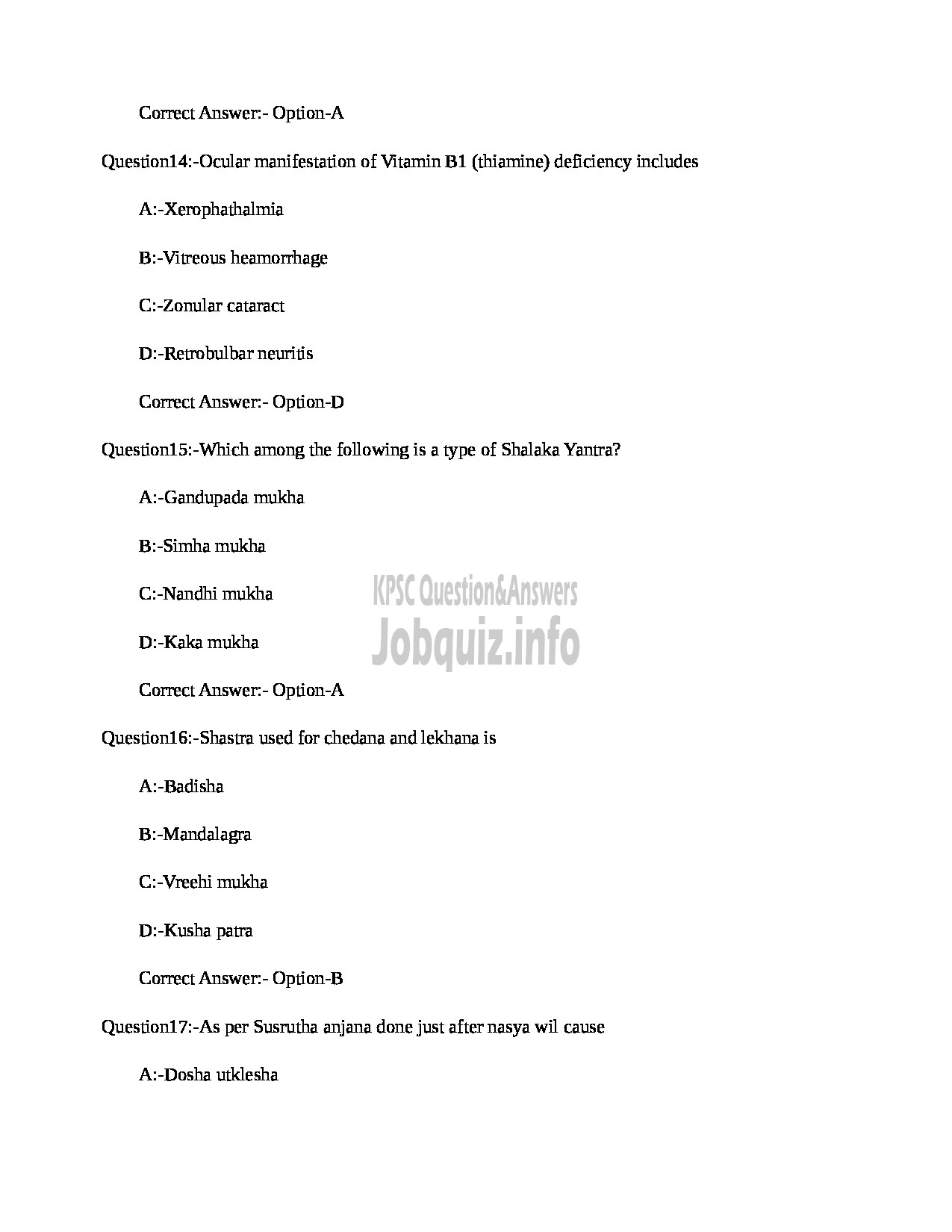 Kerala PSC Question Paper - MEDICAL OFFICER (NETRA) INDIAN SYSTEMS OF MEDICINE-5