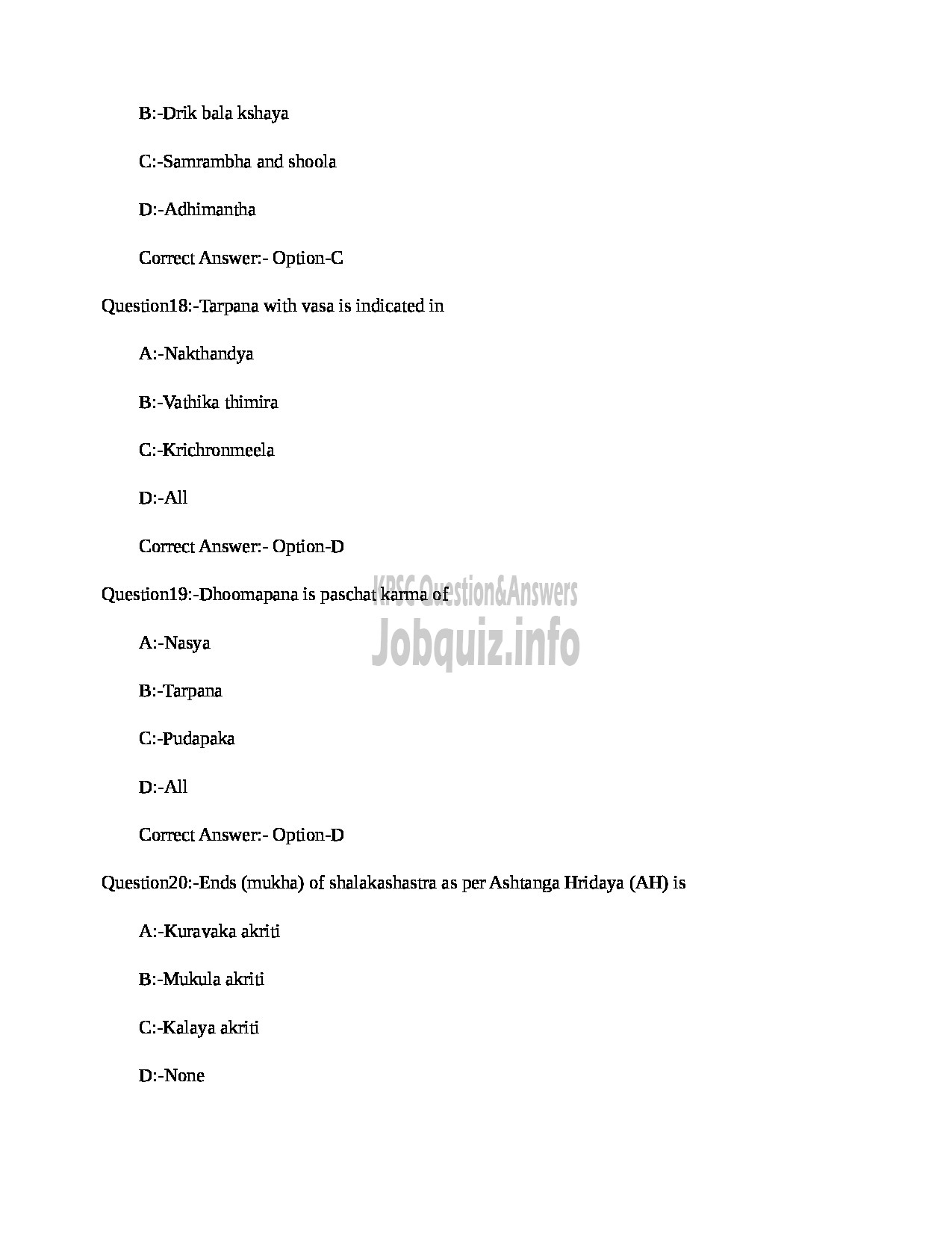 Kerala PSC Question Paper - MEDICAL OFFICER (NETRA) INDIAN SYSTEMS OF MEDICINE-6