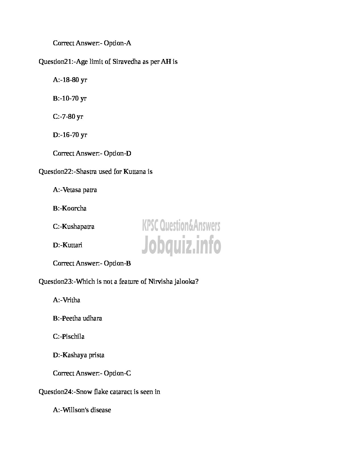 Kerala PSC Question Paper - MEDICAL OFFICER (NETRA) INDIAN SYSTEMS OF MEDICINE-7