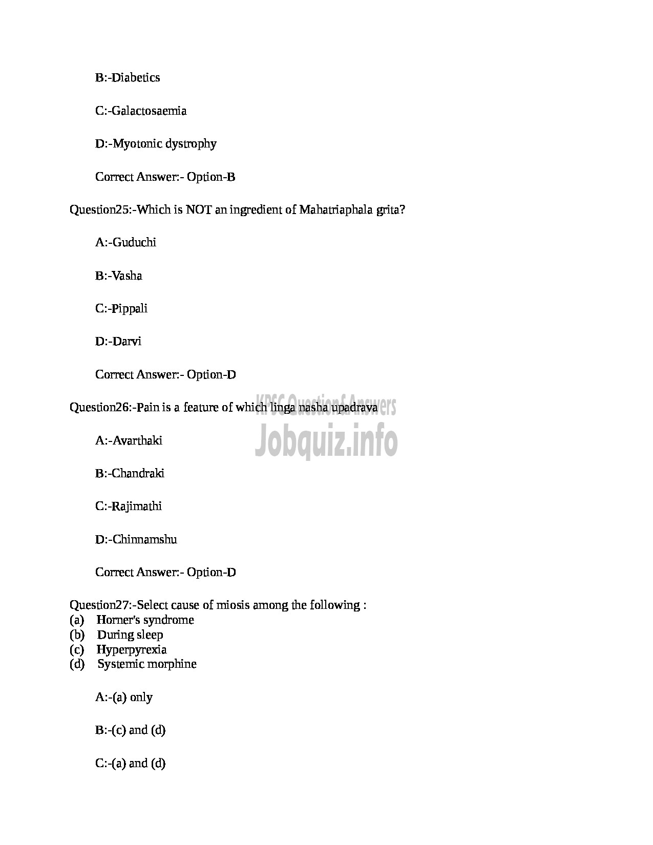 Kerala PSC Question Paper - MEDICAL OFFICER (NETRA) INDIAN SYSTEMS OF MEDICINE-8