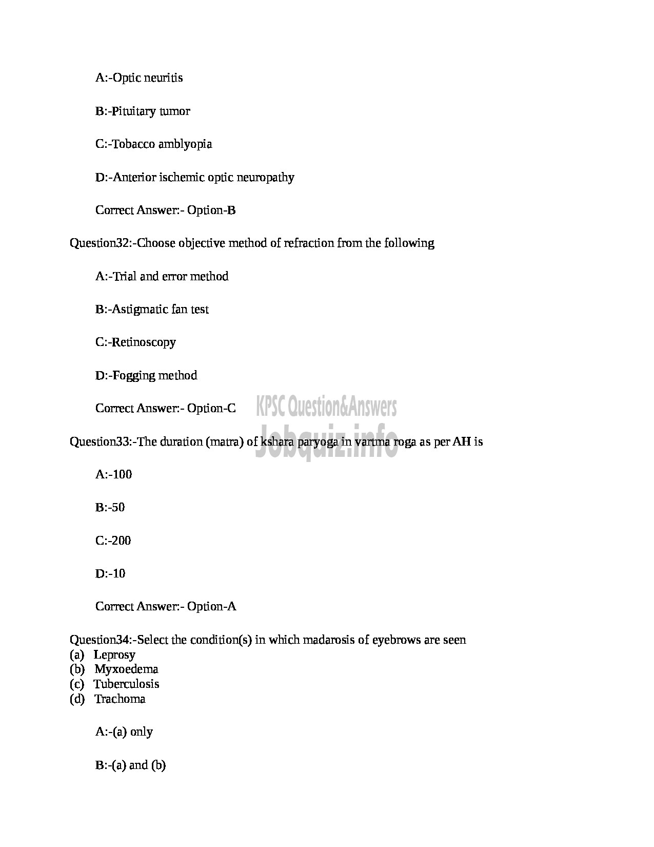 Kerala PSC Question Paper - MEDICAL OFFICER (NETRA) INDIAN SYSTEMS OF MEDICINE-10