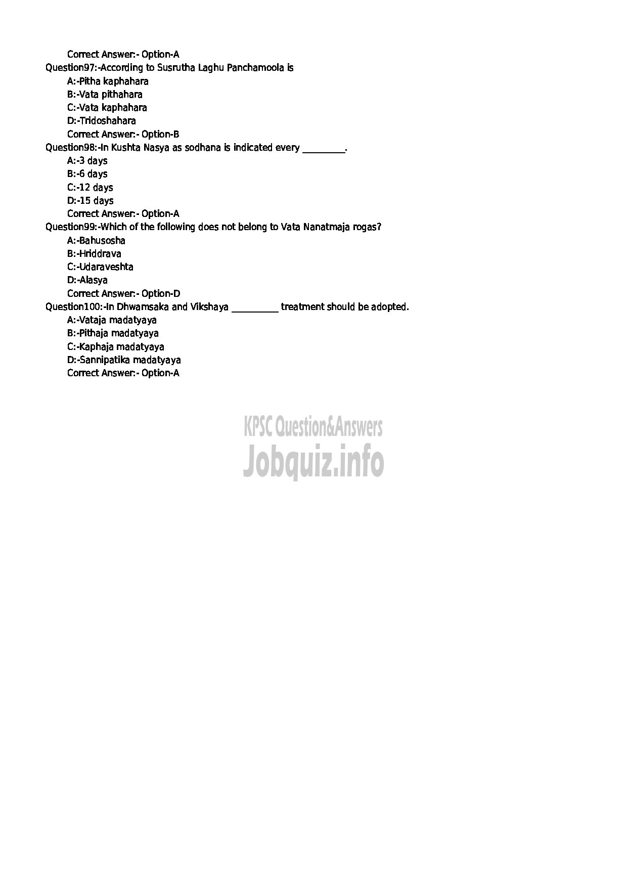 Kerala PSC Question Paper - MEDICAL OFFICER SICKLE CELL ANAEMIA INDIAN SYSTEMS OF MEDICINE-11